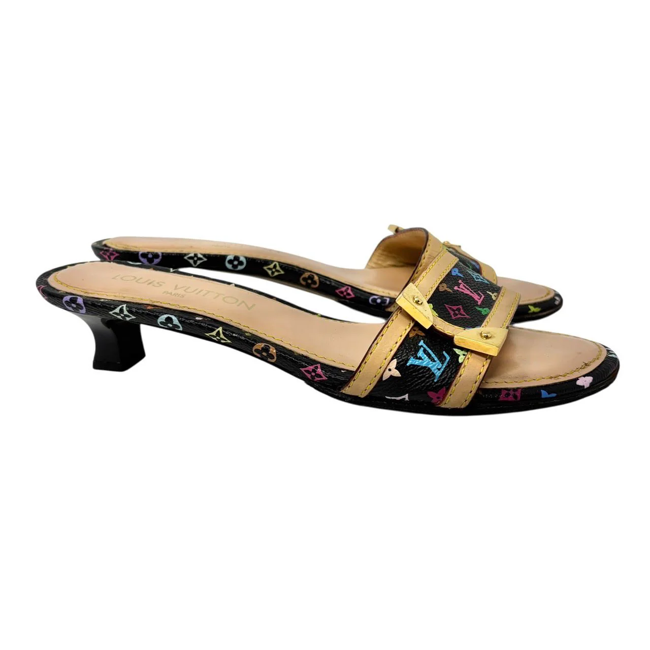 Louis Vuitton Black Multicolor Kitten Heels - Image 2