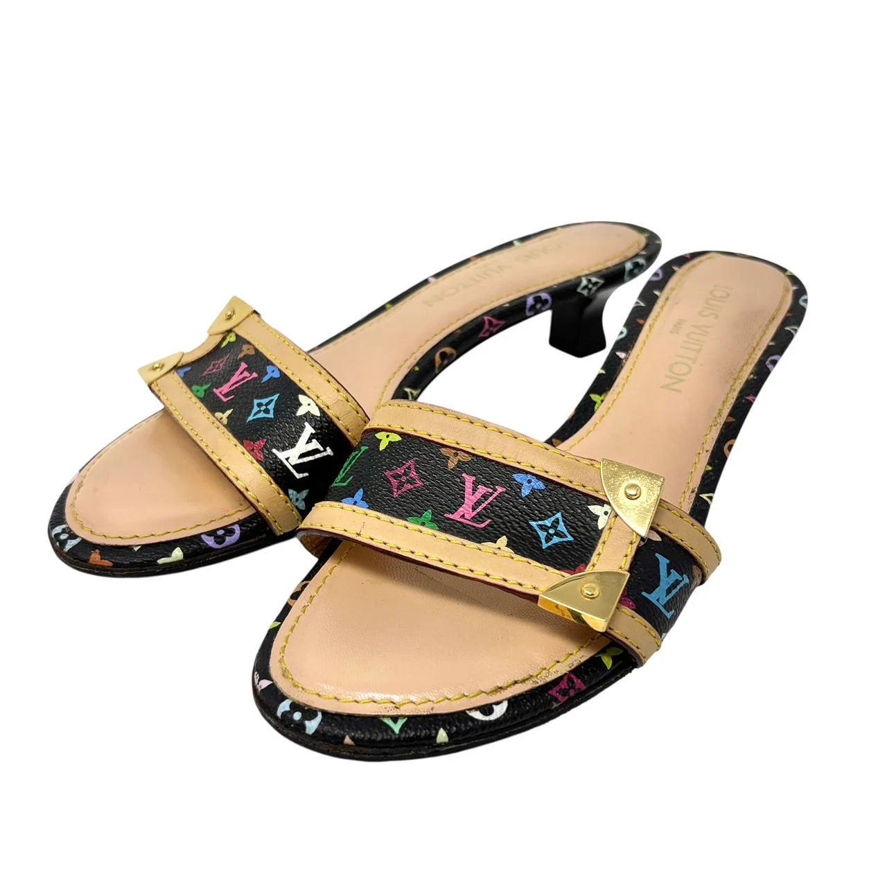 Louis Vuitton Black Multicolor Kitten Heels - Image 3