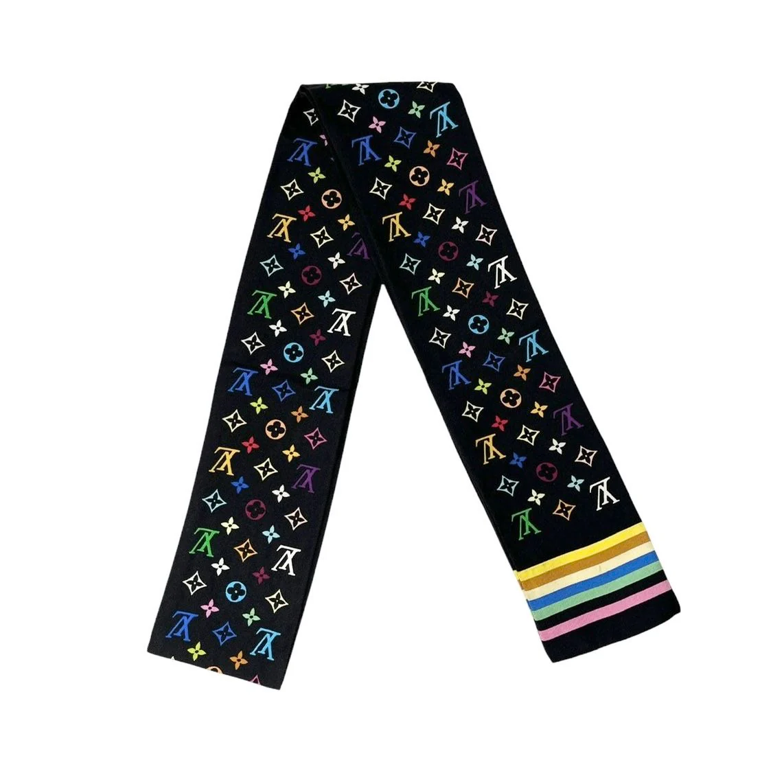 Louis Vuitton Black Multicolor Logo Tie Scarf - Image 2