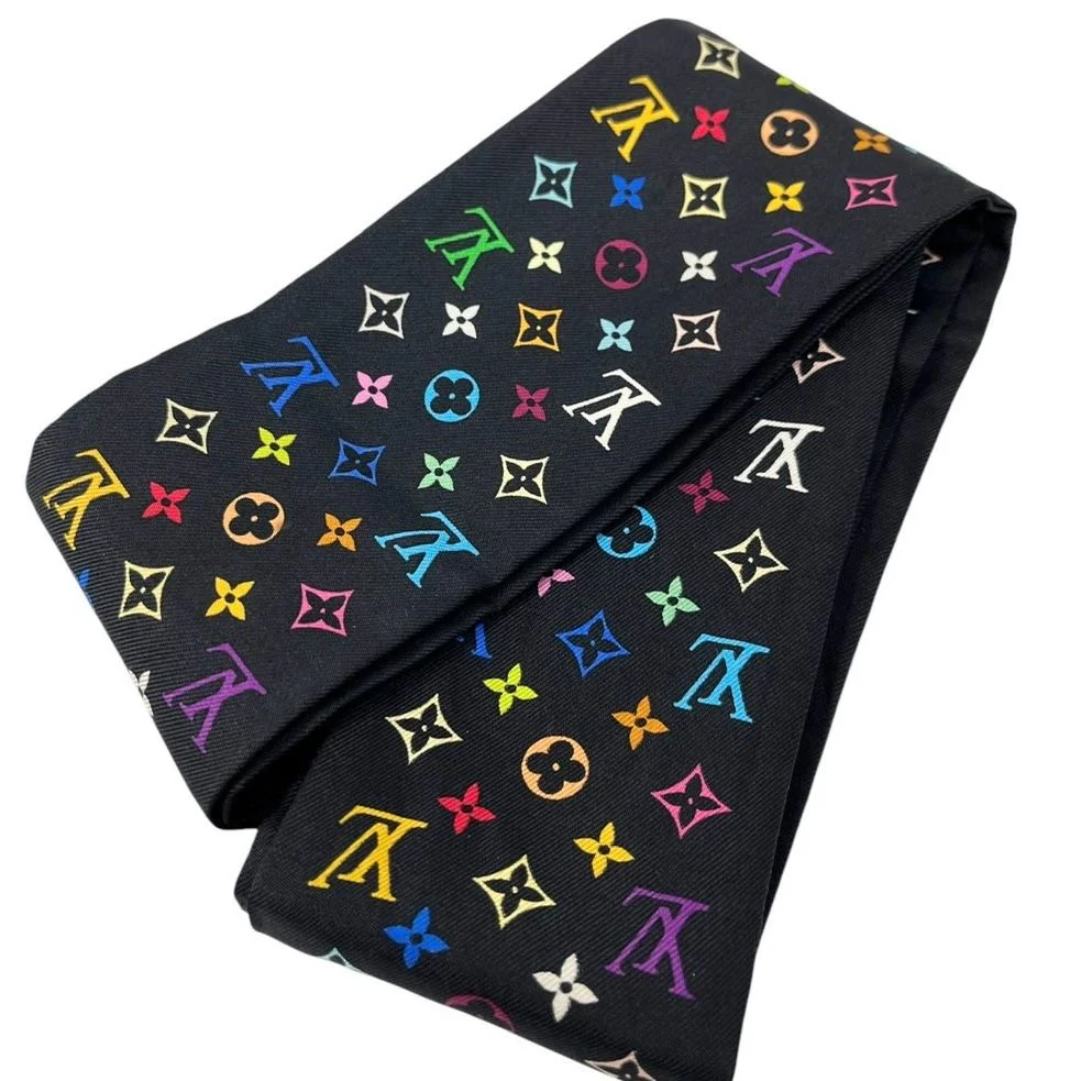 Louis Vuitton Black Multicolor Logo Tie Scarf - Image 3