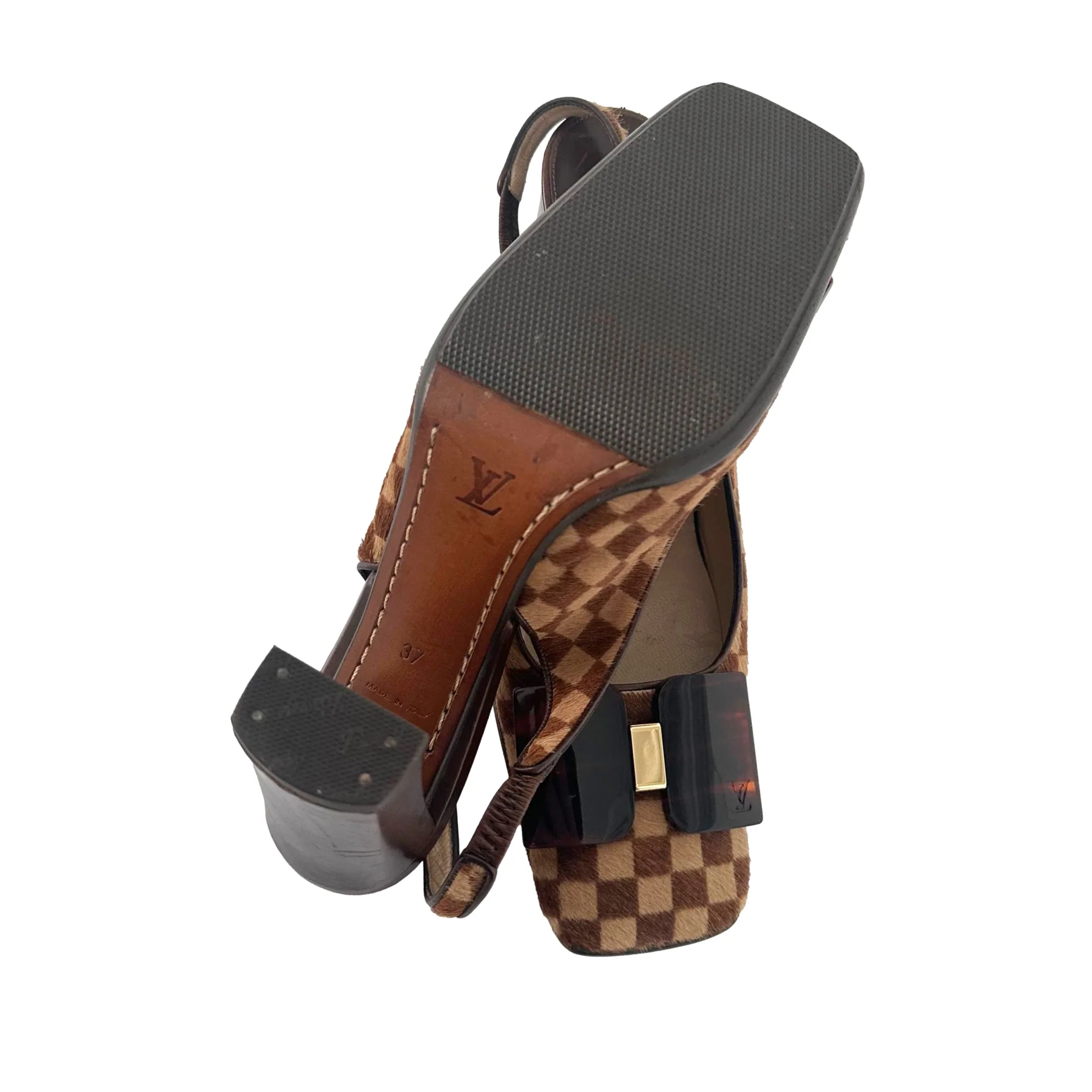 Louis Vuitton Damier Calf-hair Slingback Heels - Image 3