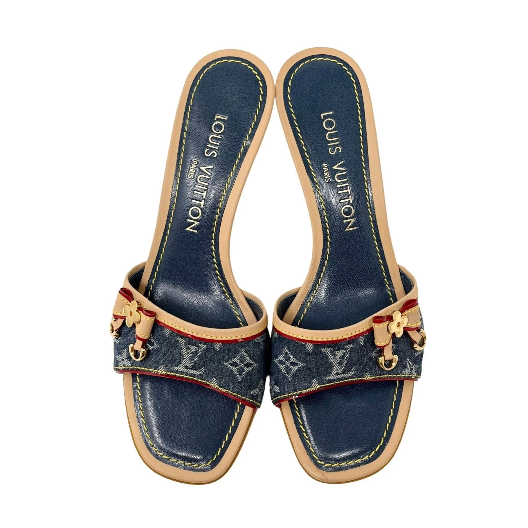 Louis Vuitton Denim Logo Kitten Heels - Image 2
