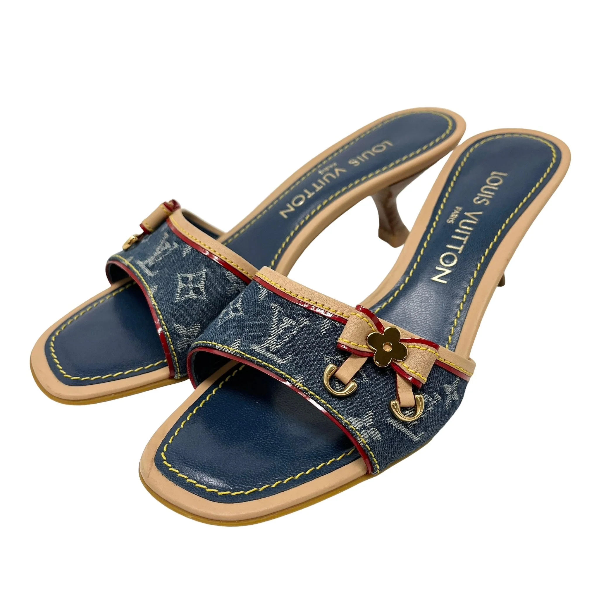 Louis Vuitton Denim Logo Kitten Heels - Image 3