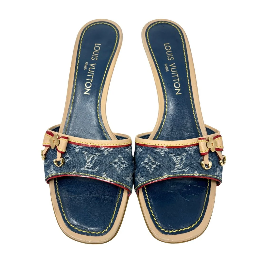 Louis Vuitton Denim Logo Kitten Heels