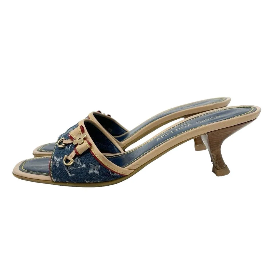 Louis Vuitton Denim Logo Kitten Heels - Image 2