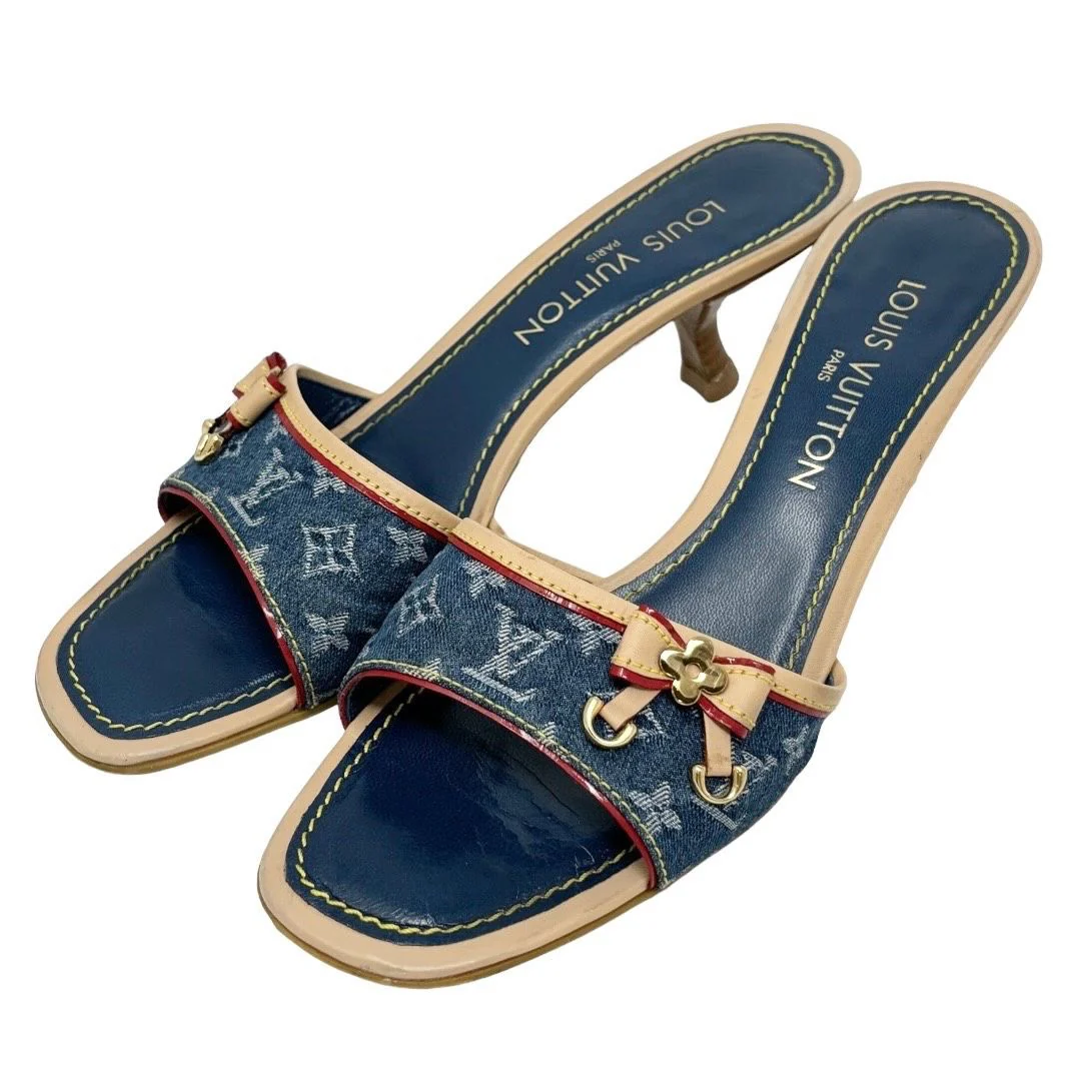 Louis Vuitton Denim Logo Kitten Heels - Image 4