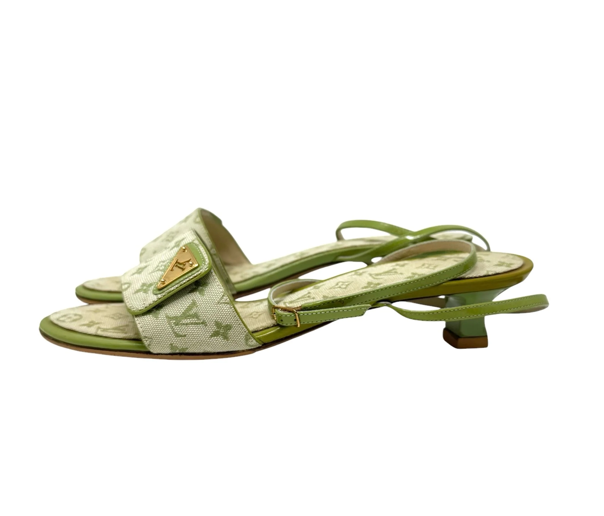 Louis Vuitton Green Tie Up Kitten Heels - Image 2