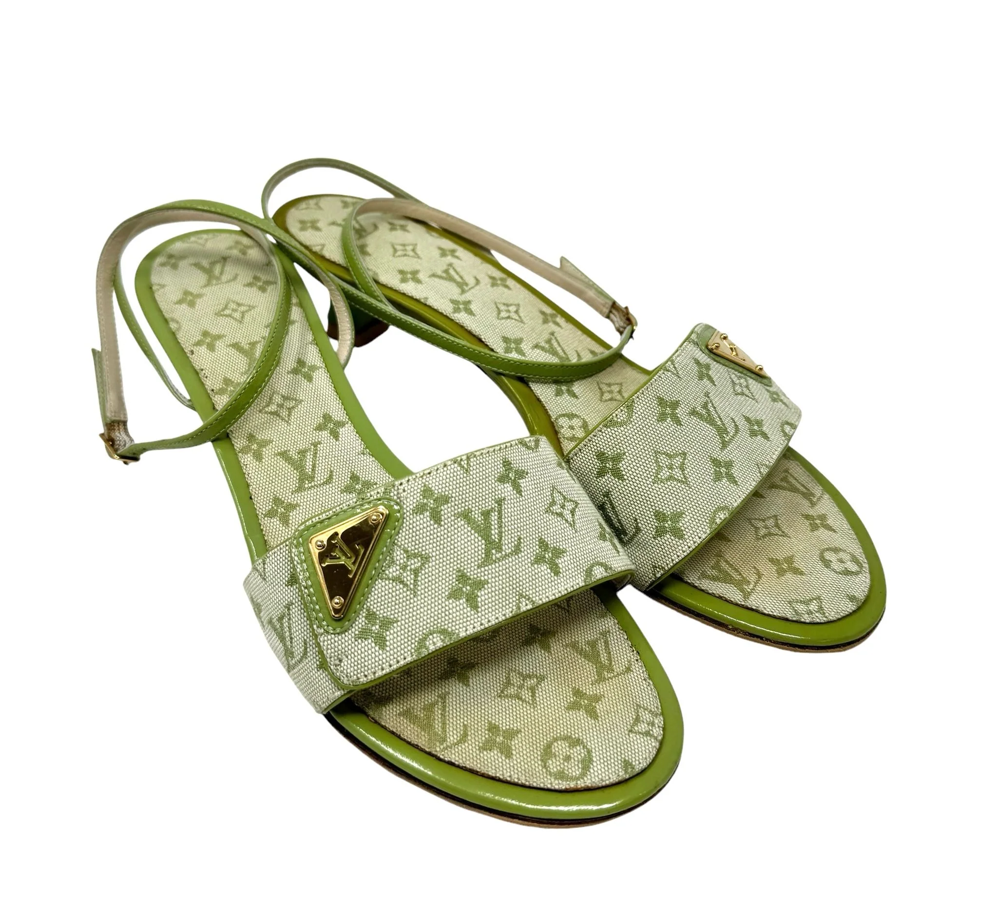 Louis Vuitton Green Tie Up Kitten Heels - Image 3