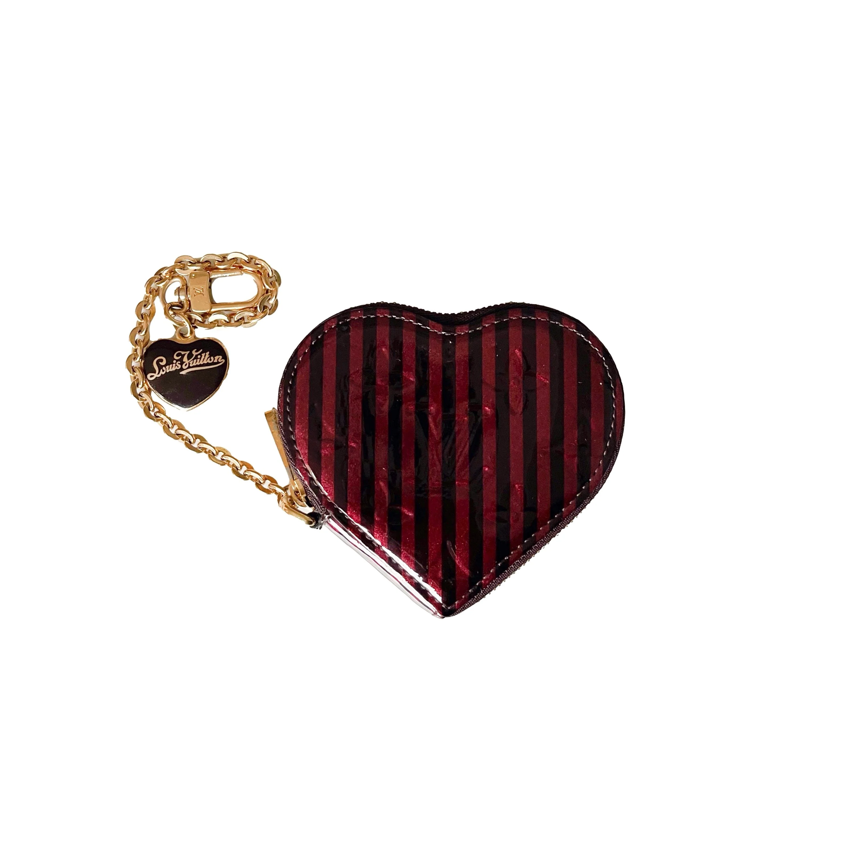 Louis Vuitton Maroon Stripe Monogram Heart Coin Purse - Image 2