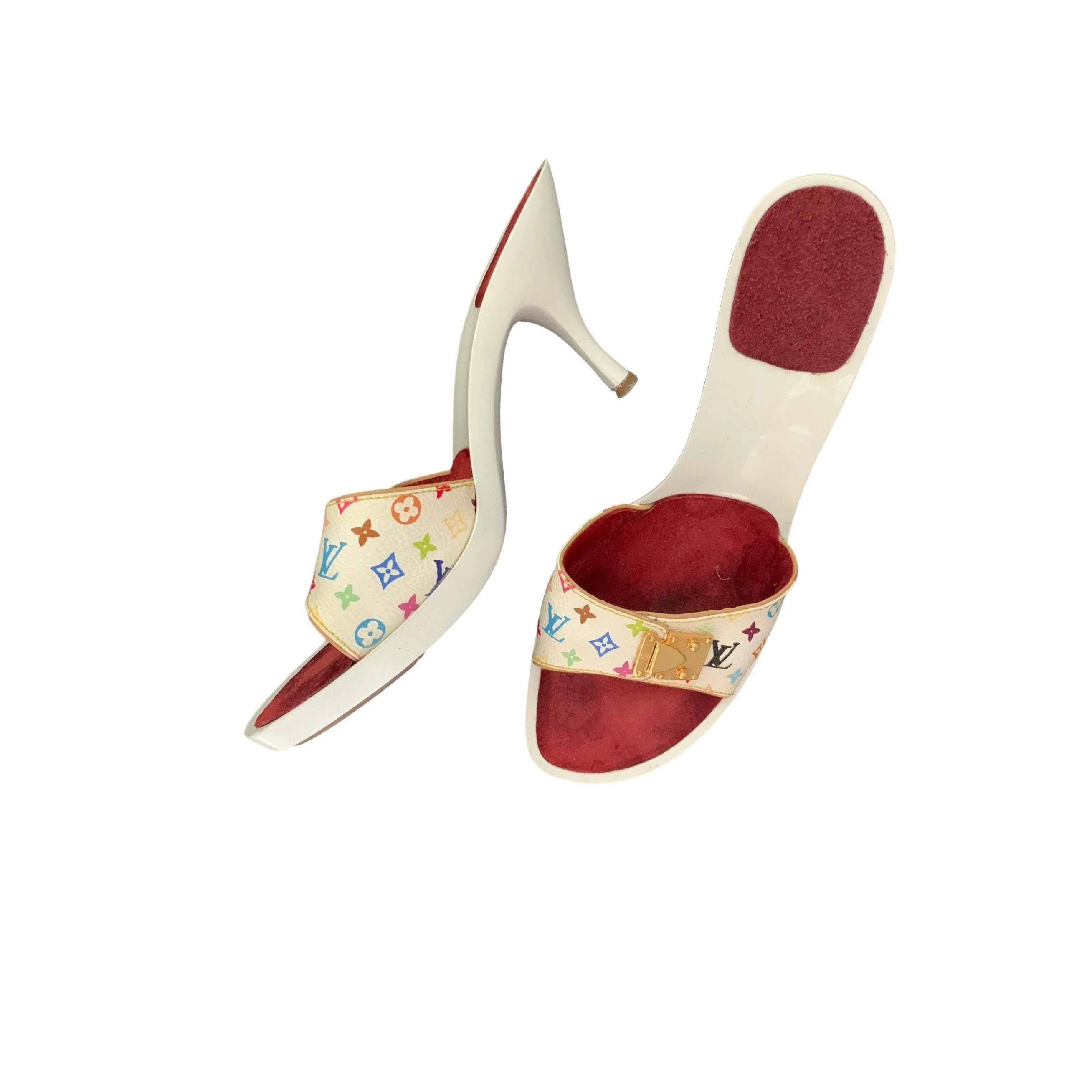 Louis Vuitton Multicolor Logo Buckle Heels - Image 3