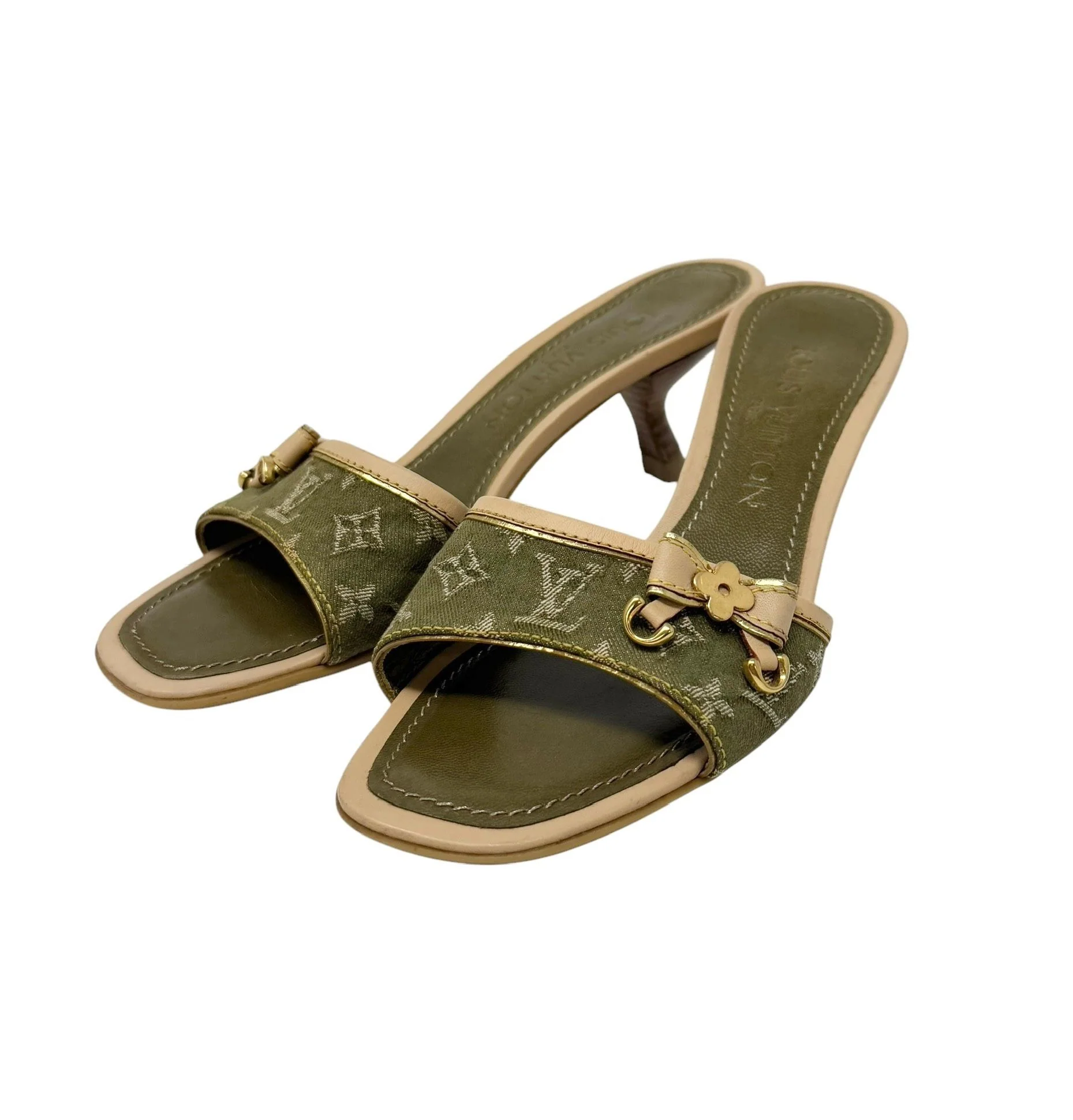 Louis Vuitton Olive Denim Kitten Heels - Image 2