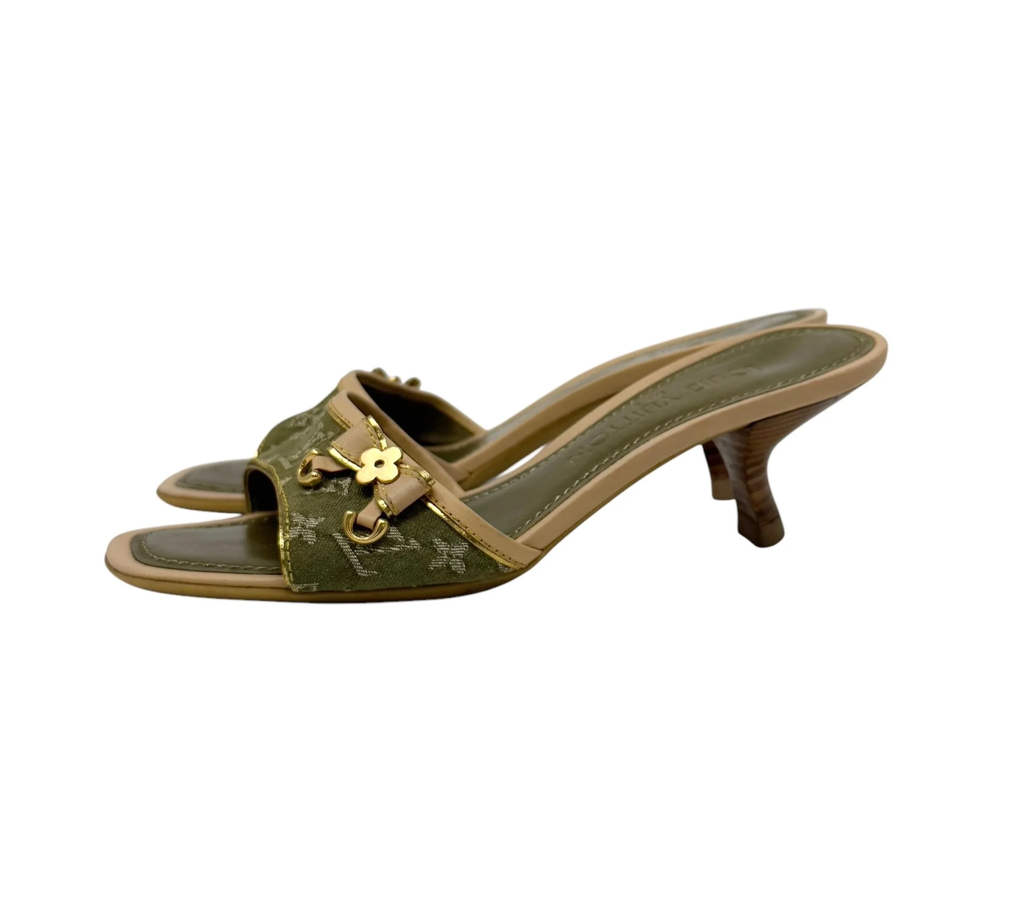 Louis Vuitton Olive Denim Kitten Heels - Image 3