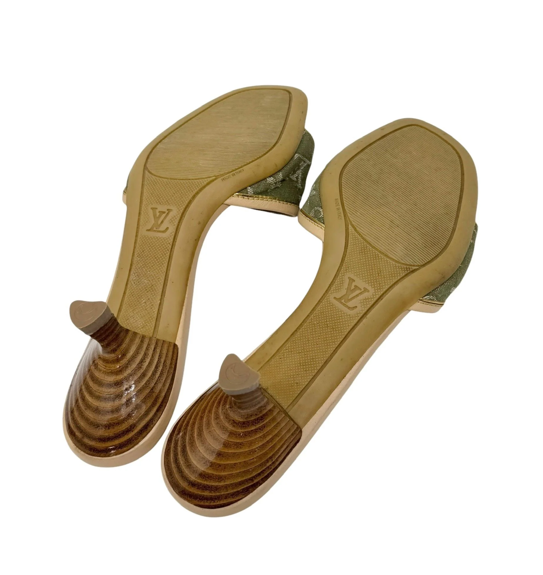 Louis Vuitton Olive Denim Kitten Heels - Image 4