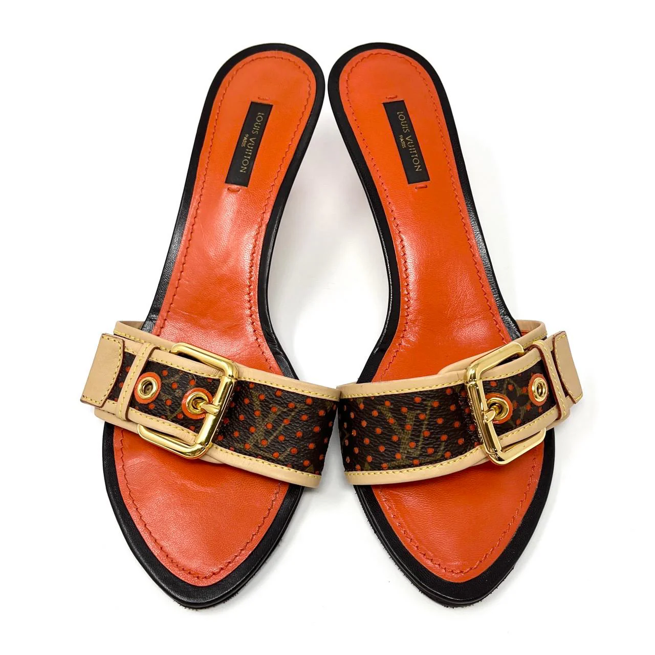 Louis Vuitton Orange Monogram Kitten Heels - Image 3
