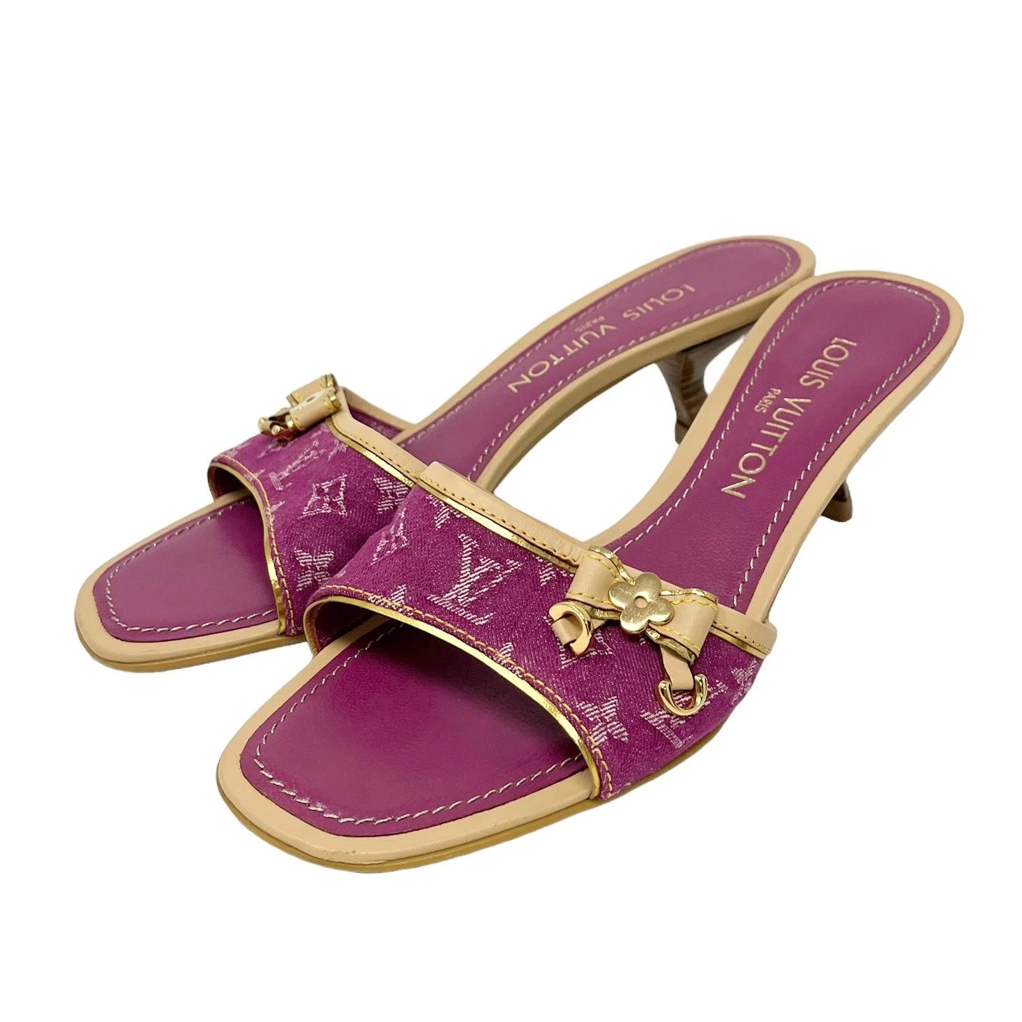 Louis Vuitton Pink Denim Monogram Kitten Heels - Image 3