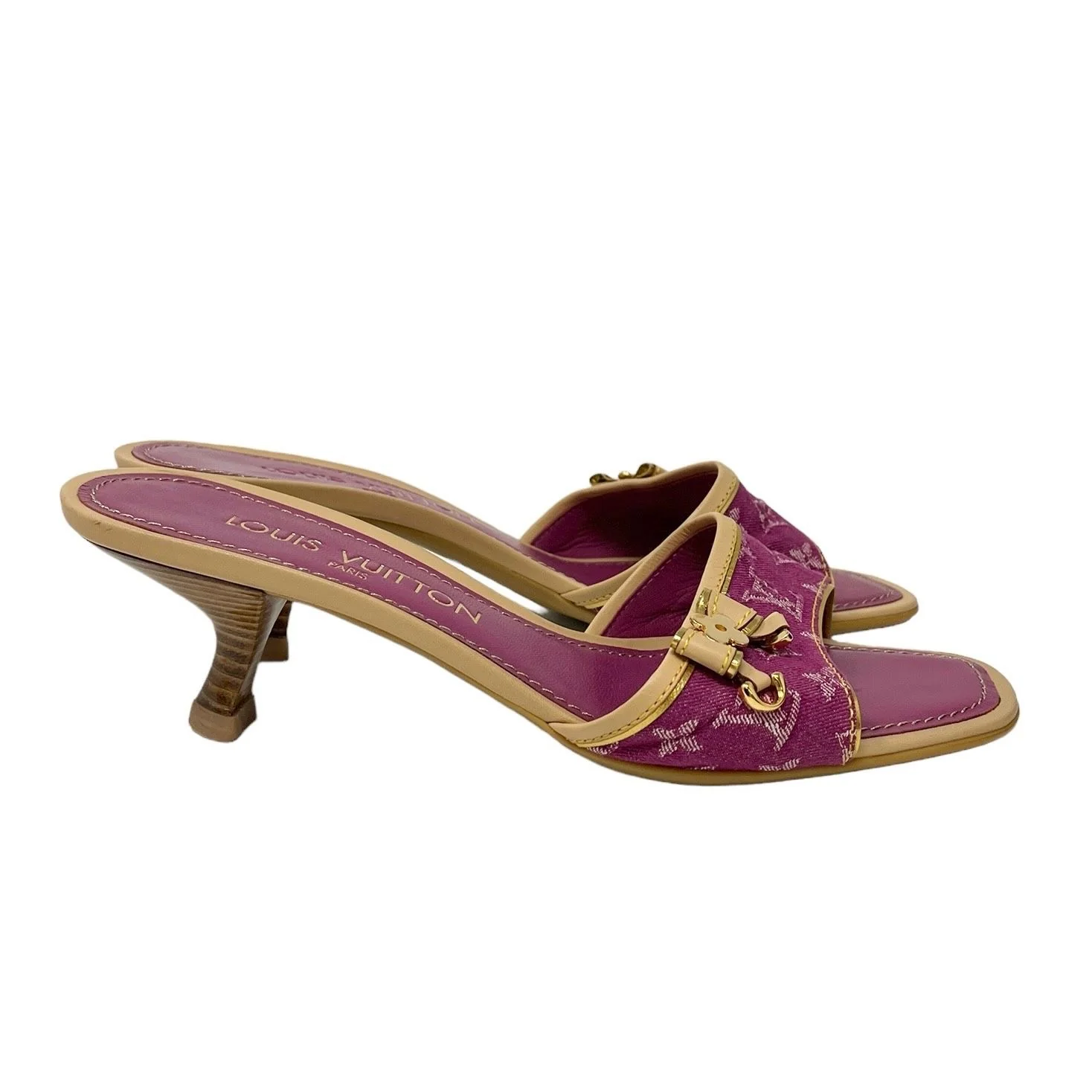 Louis Vuitton Pink Denim Monogram Kitten Heels - Image 4