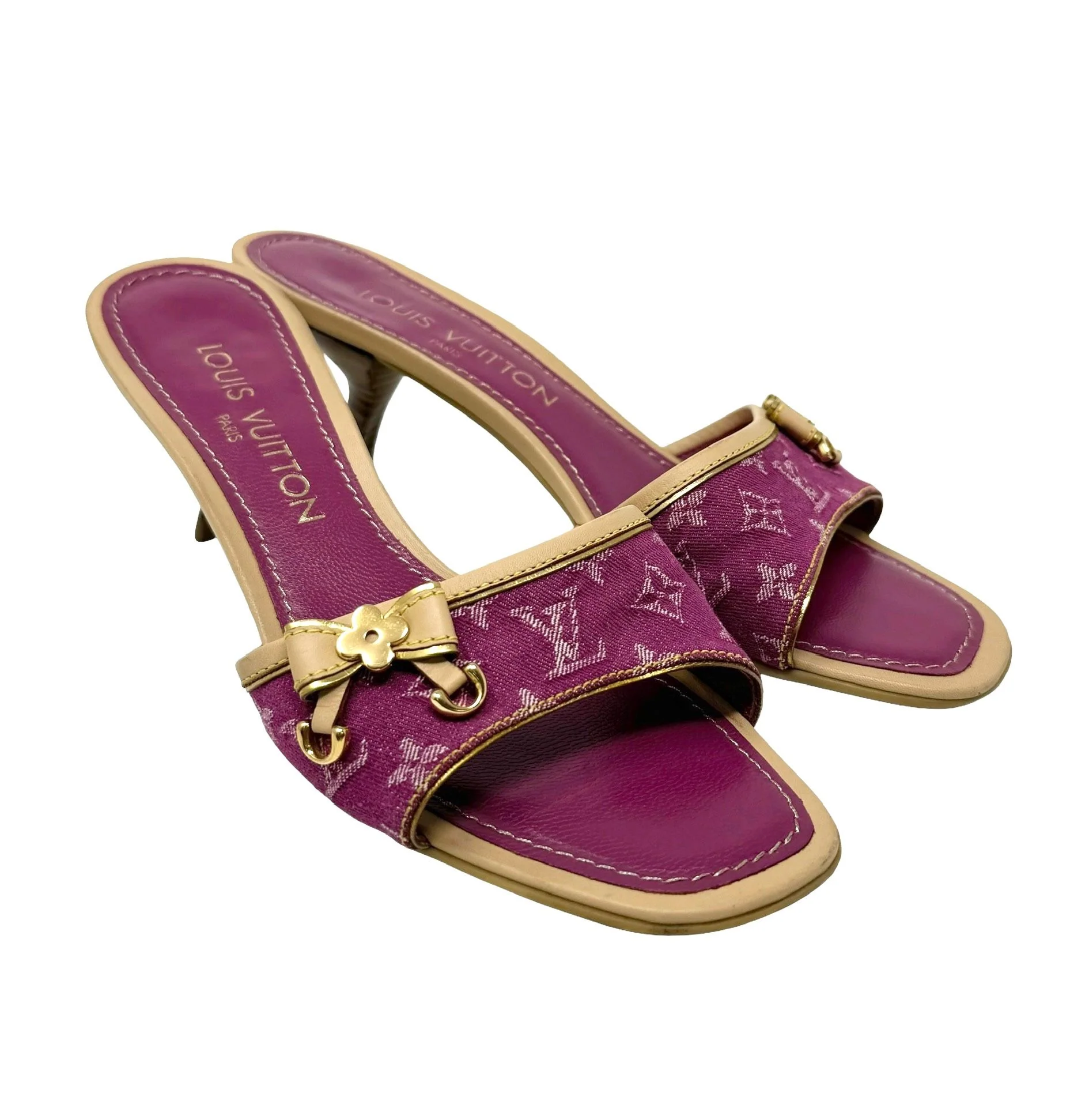 Louis Vuitton Pink Denim Monogram Kitten Heels - Image 3