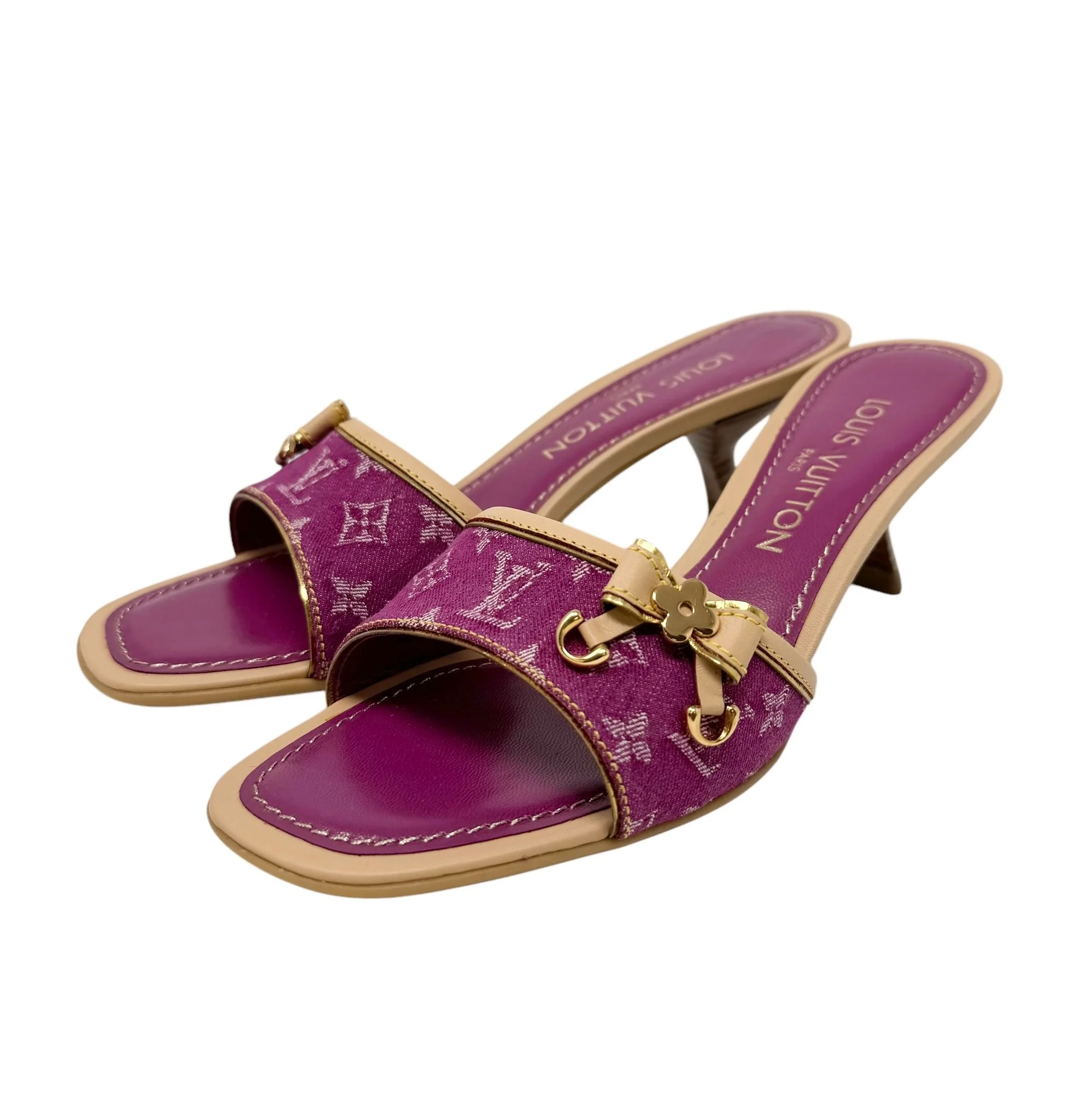 Louis Vuitton Pink Denim Monogram Kitten Heels - Image 2
