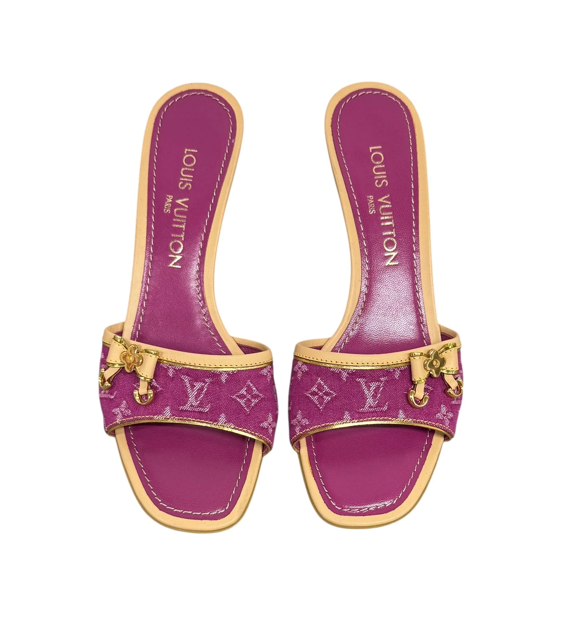 Louis Vuitton Pink Denim Monogram Kitten Heels