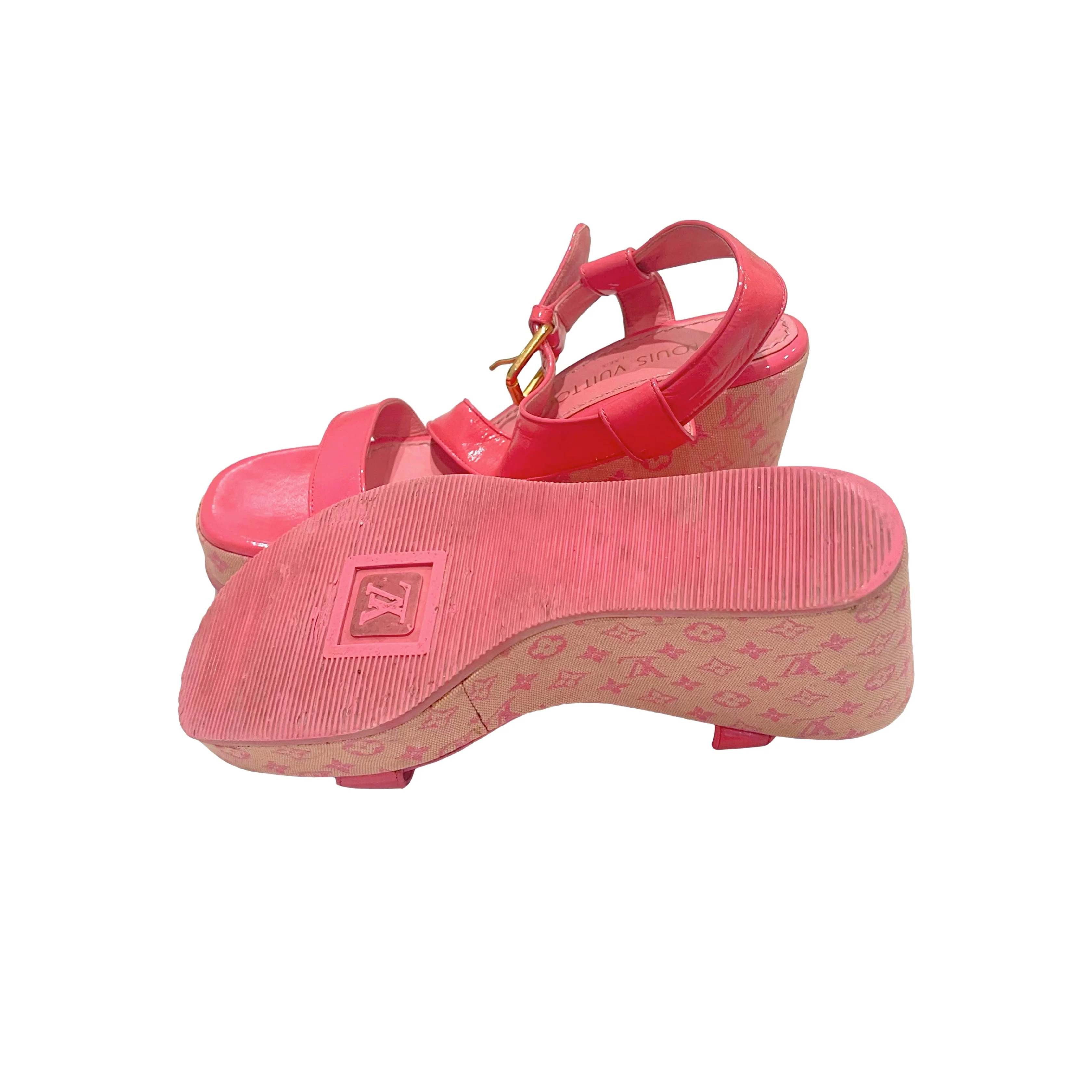 Louis Vuitton Pink Monogram Wedges - Image 4