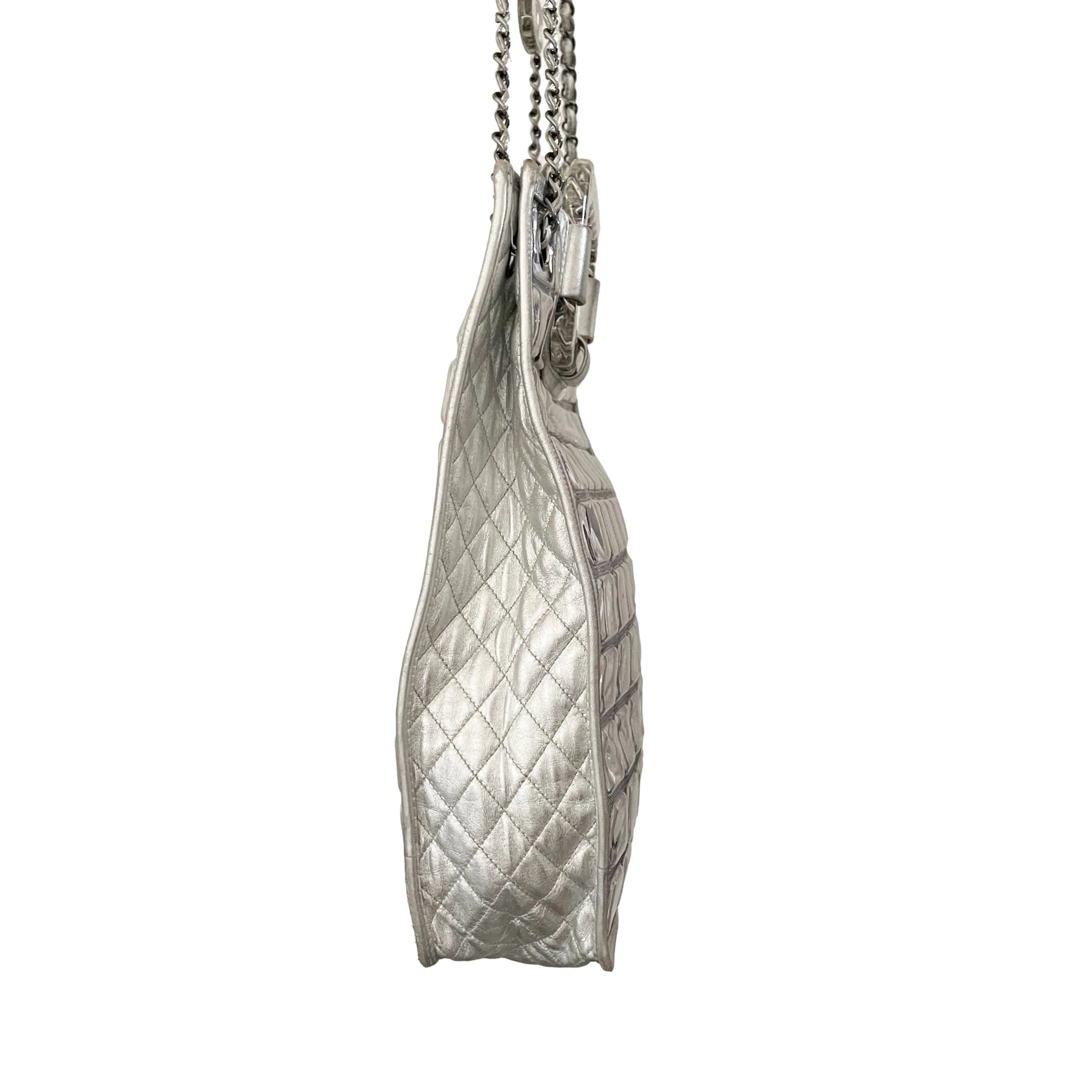 Chanel Silver Logo Ice Cube Tote Bag - Image 3