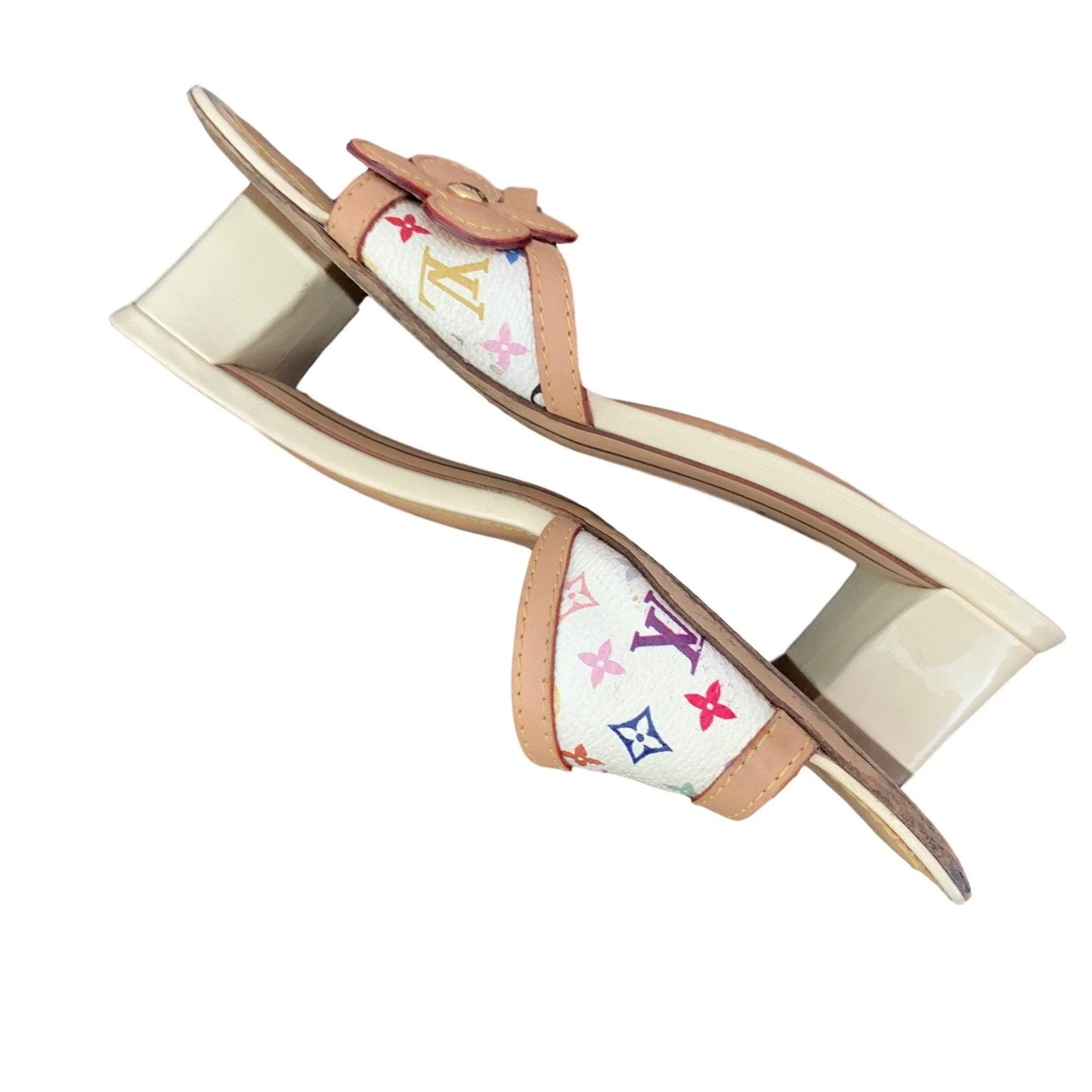 Louis Vuitton White Multicolor Flower Logo Kitten Heels - Image 3