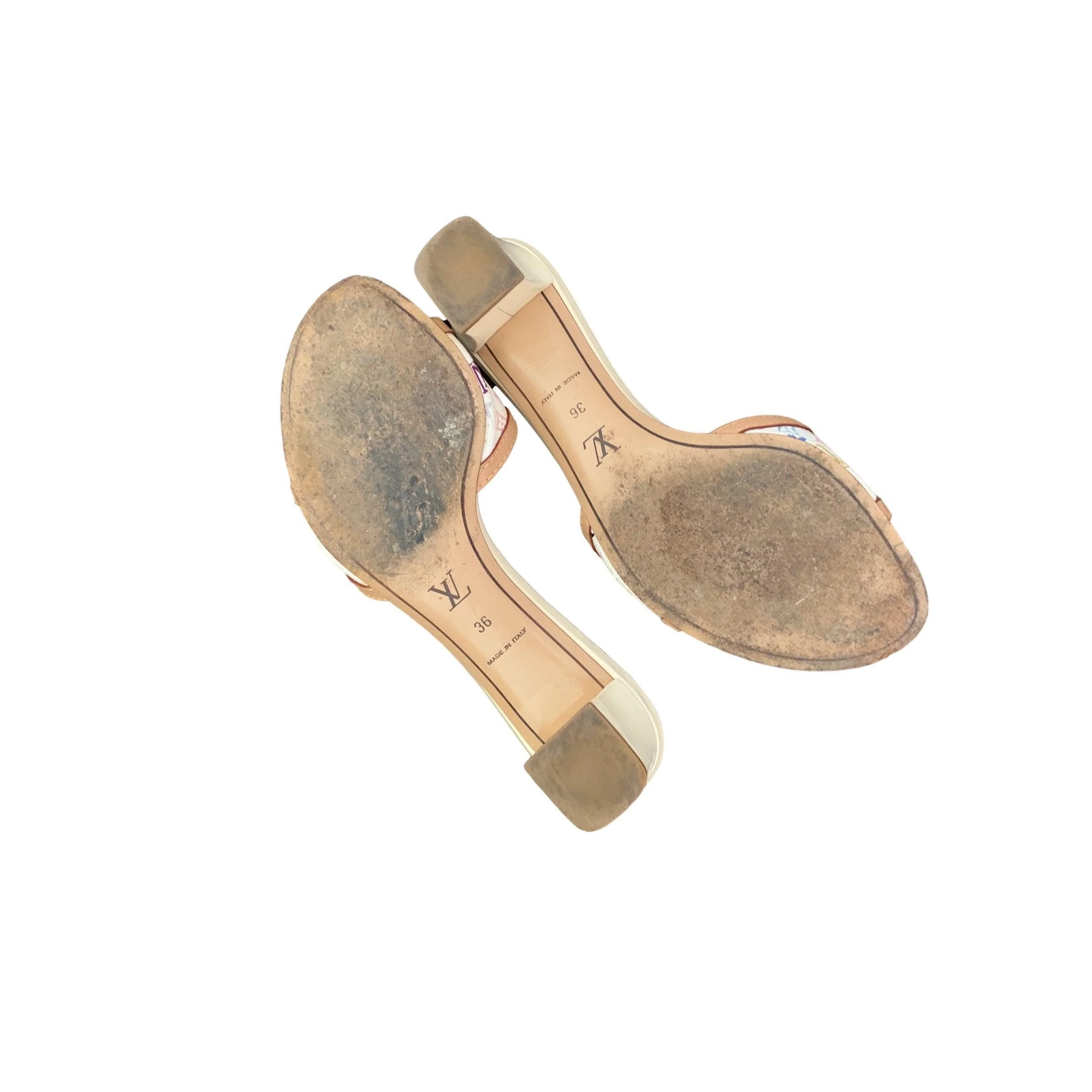 Louis Vuitton White Multicolor Flower Logo Kitten Heels - Image 5