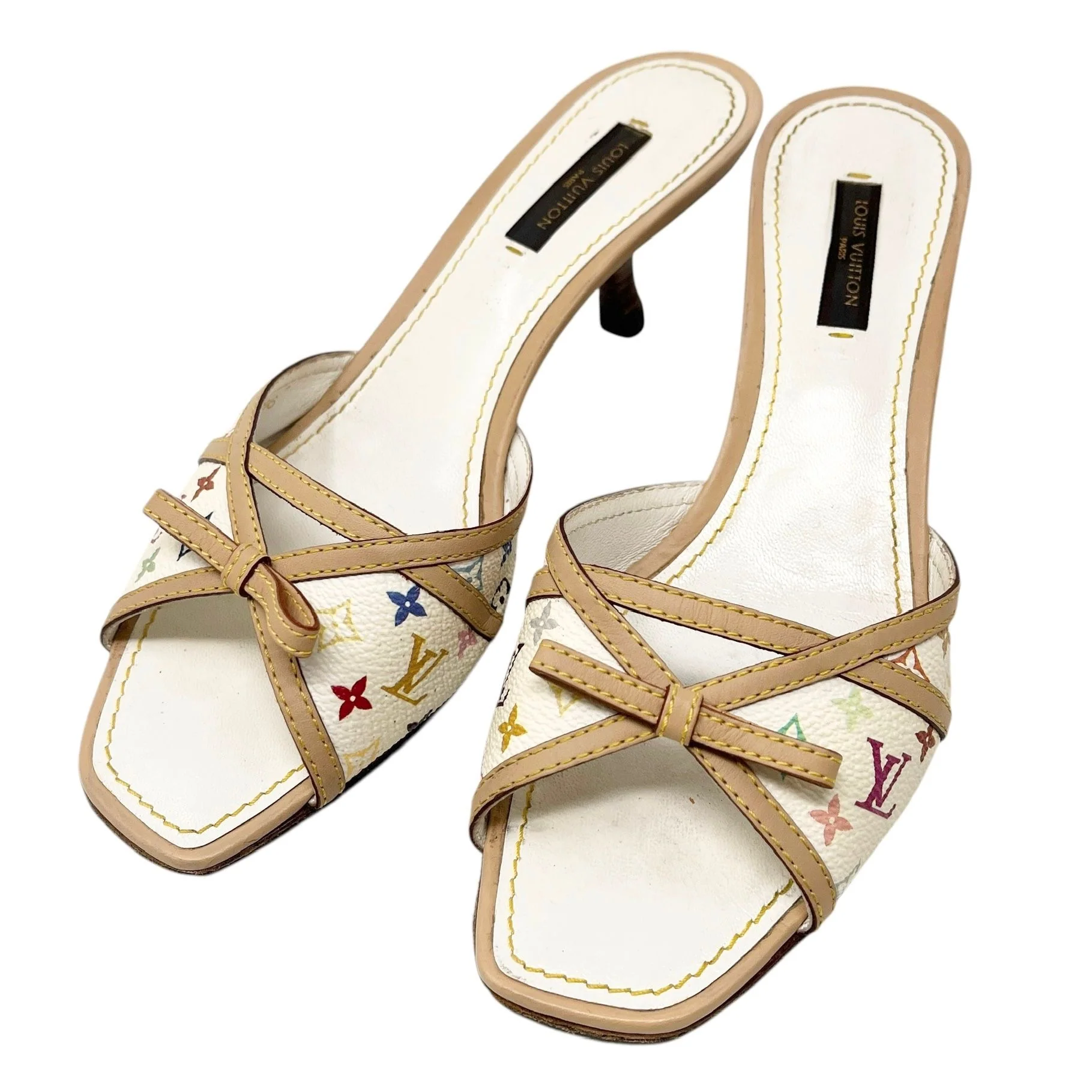 Louis Vuitton White Multicolor Kitten Heels - Image 2