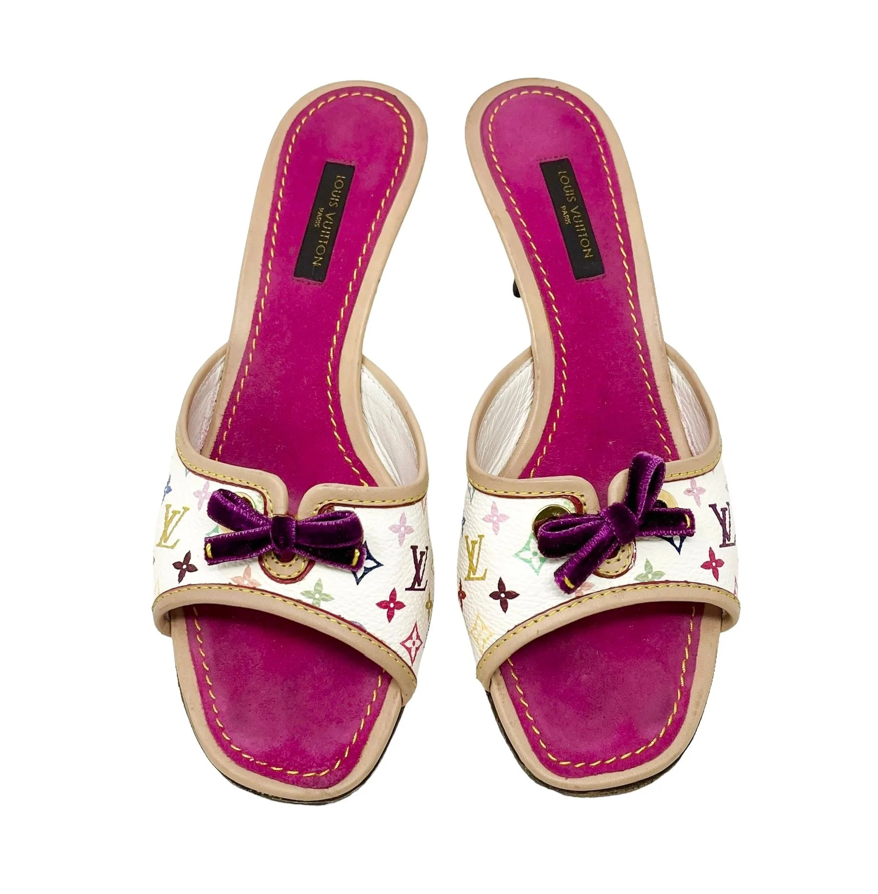 Louis Vuitton White Multicolor Logo Kitten Heels - Image 2