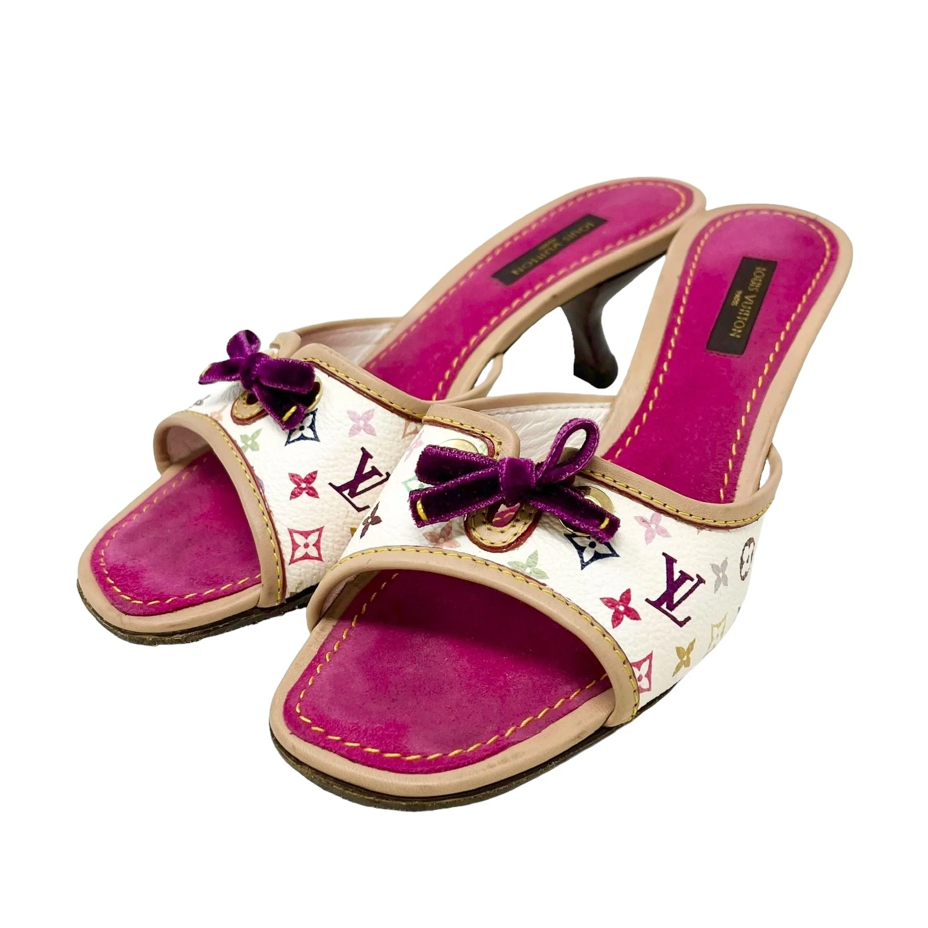 Louis Vuitton White Multicolor Logo Kitten Heels - Image 3
