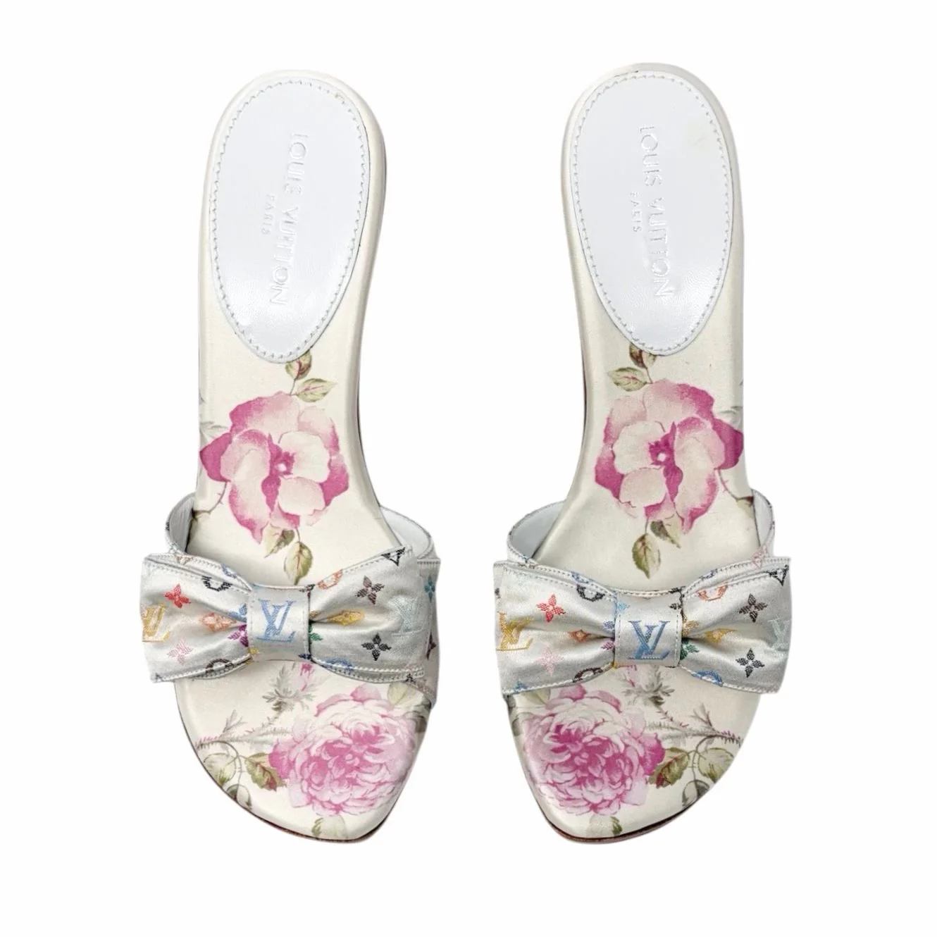 Louis Vuitton White Multicolor Satin Heels - Image 2