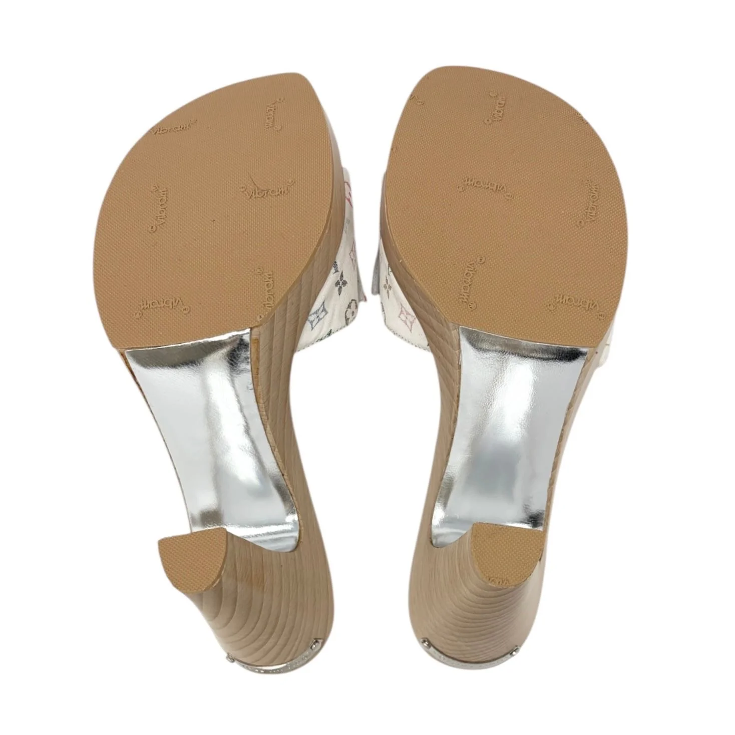 Louis Vuitton White Multicolor Satin Heels - Image 4