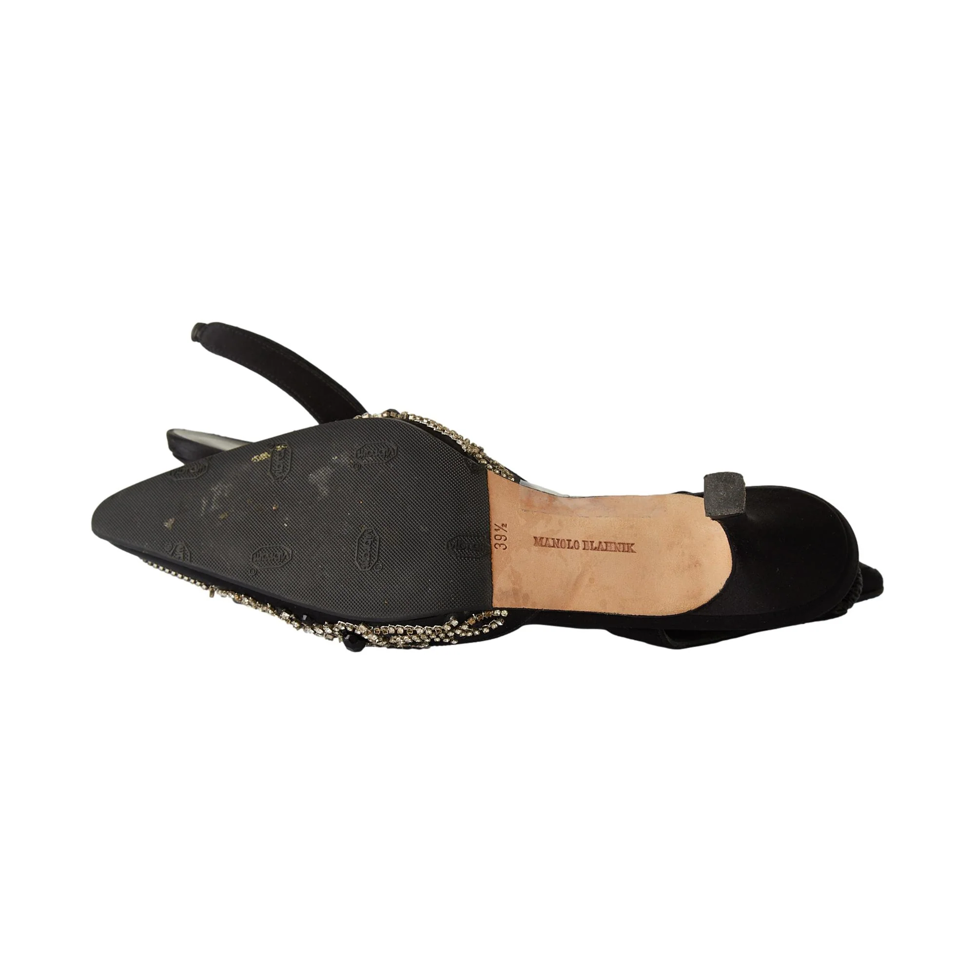 Manolo Blahnik Black Satin Rhinestone Kitten Heels - Image 3