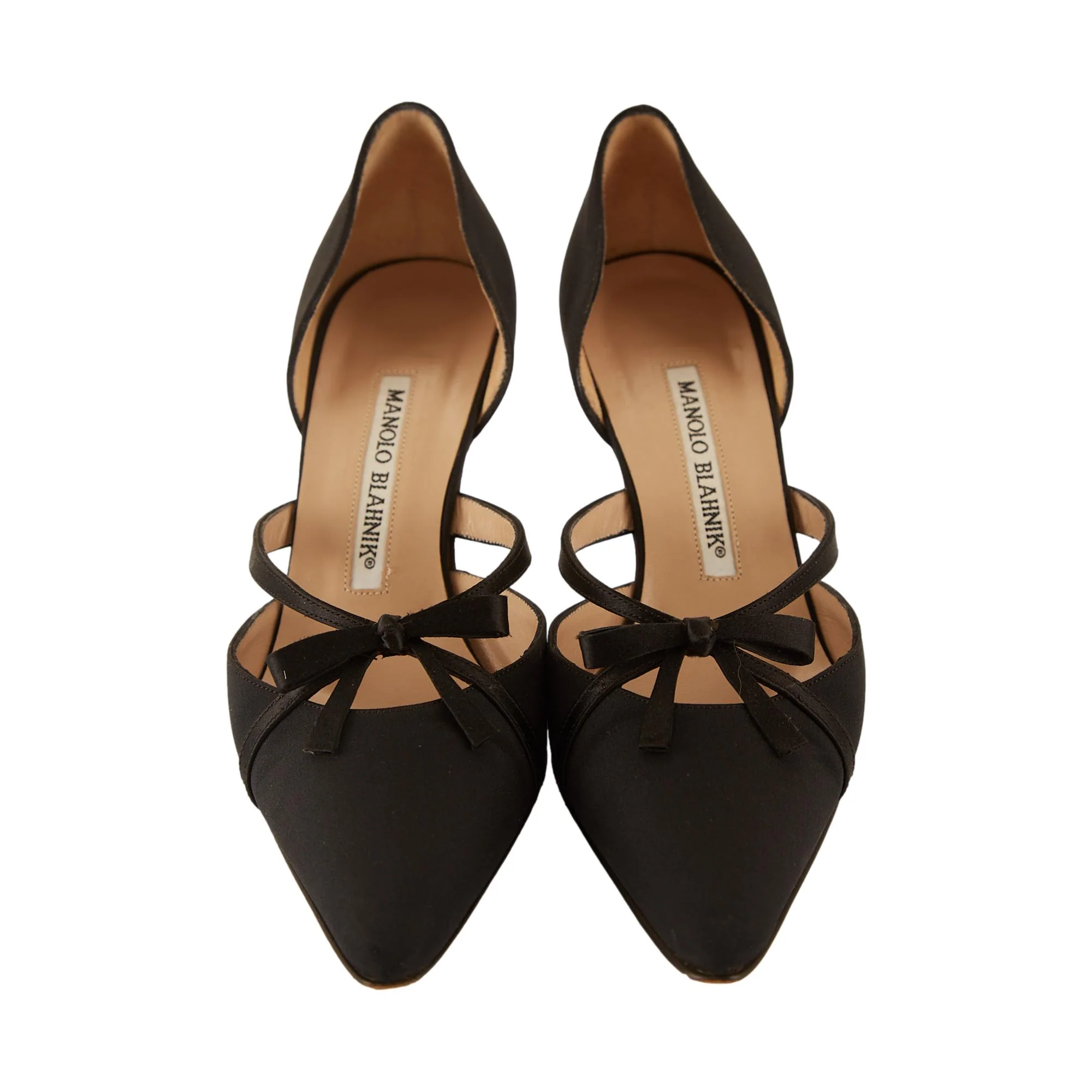 Manolo Blahnik Black Satin Bow Heels - Image 2
