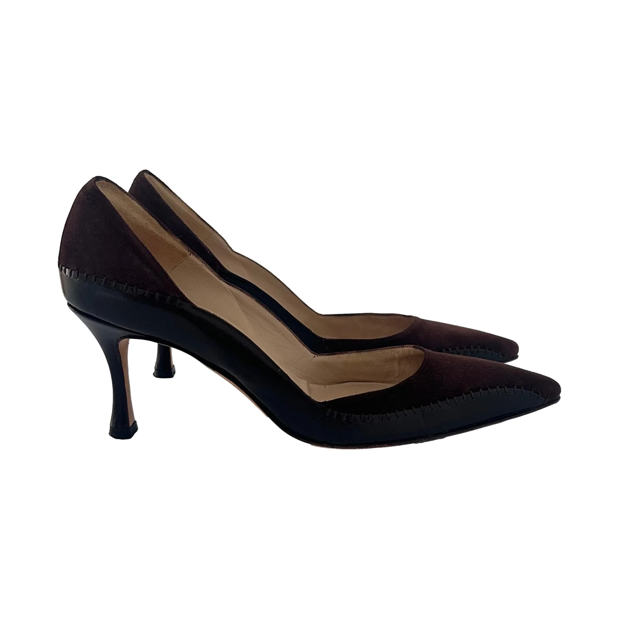 Manolo Blahnik Brown Leather + Suede Heels