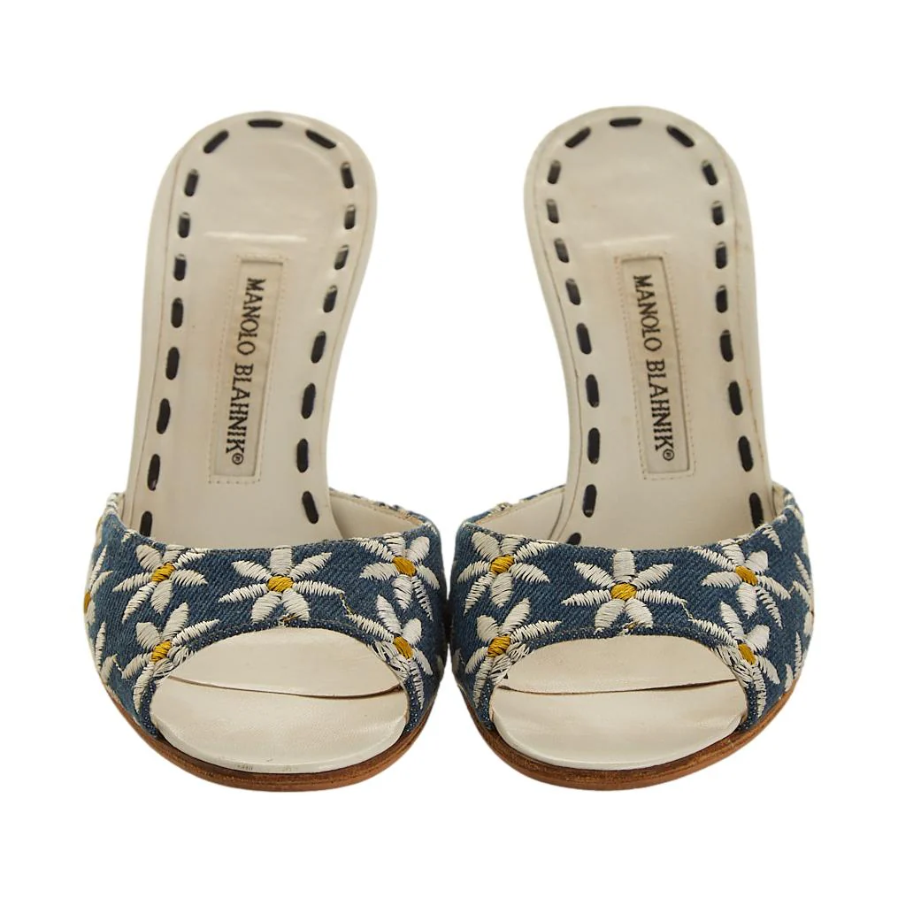 Manolo Blahnik Denim Daisy Heels