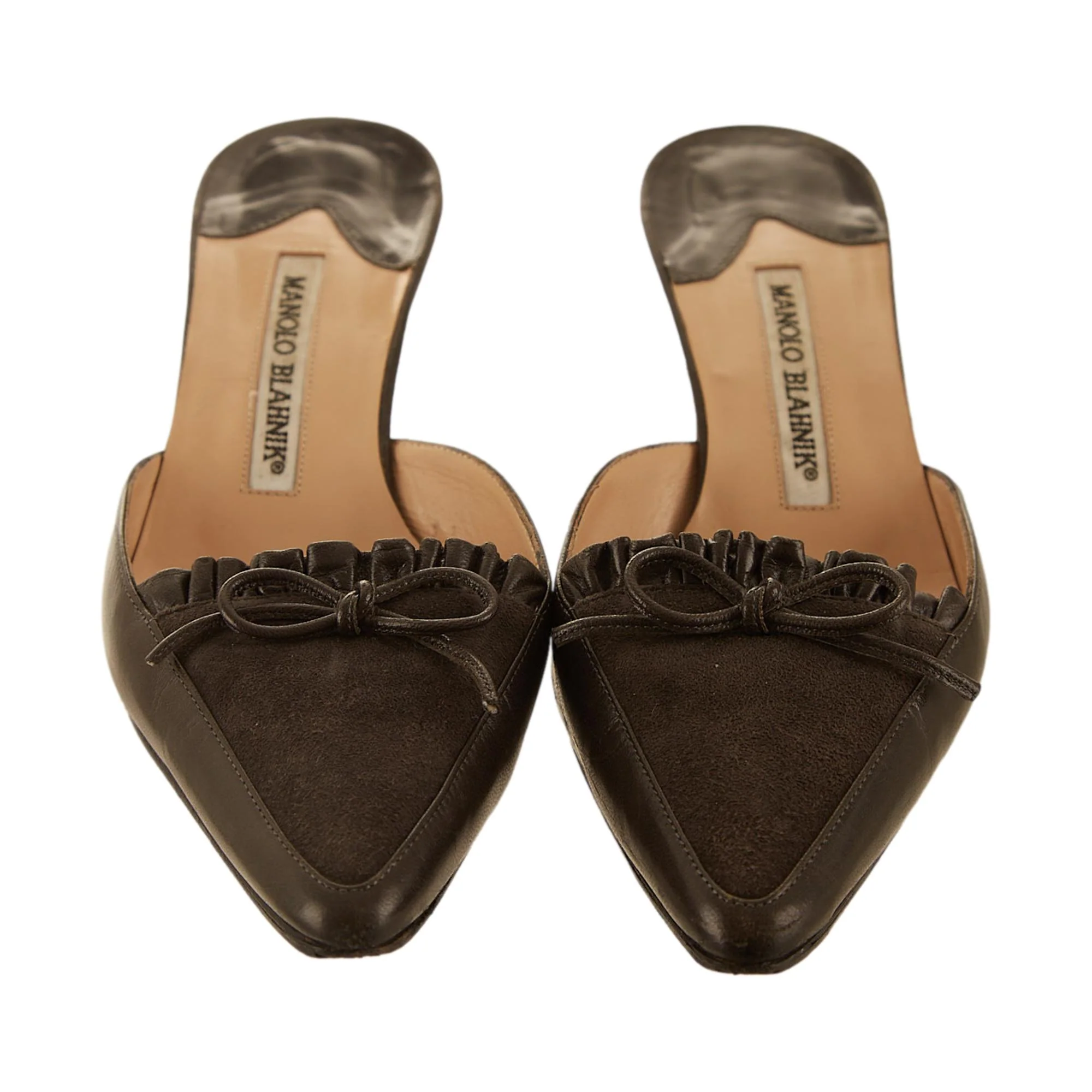 Manolo Blahnik Grey Bow Kitten Heels - Image 2