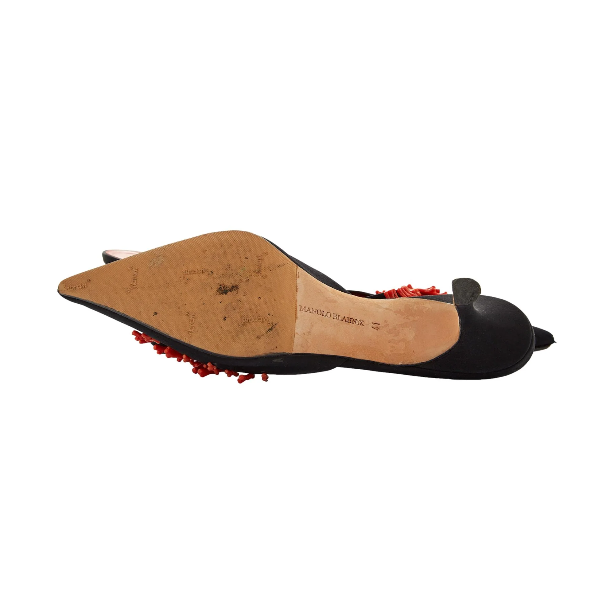 Manolo Blahnik Multi Coral Beaded Kitten Heel Mules - Image 3
