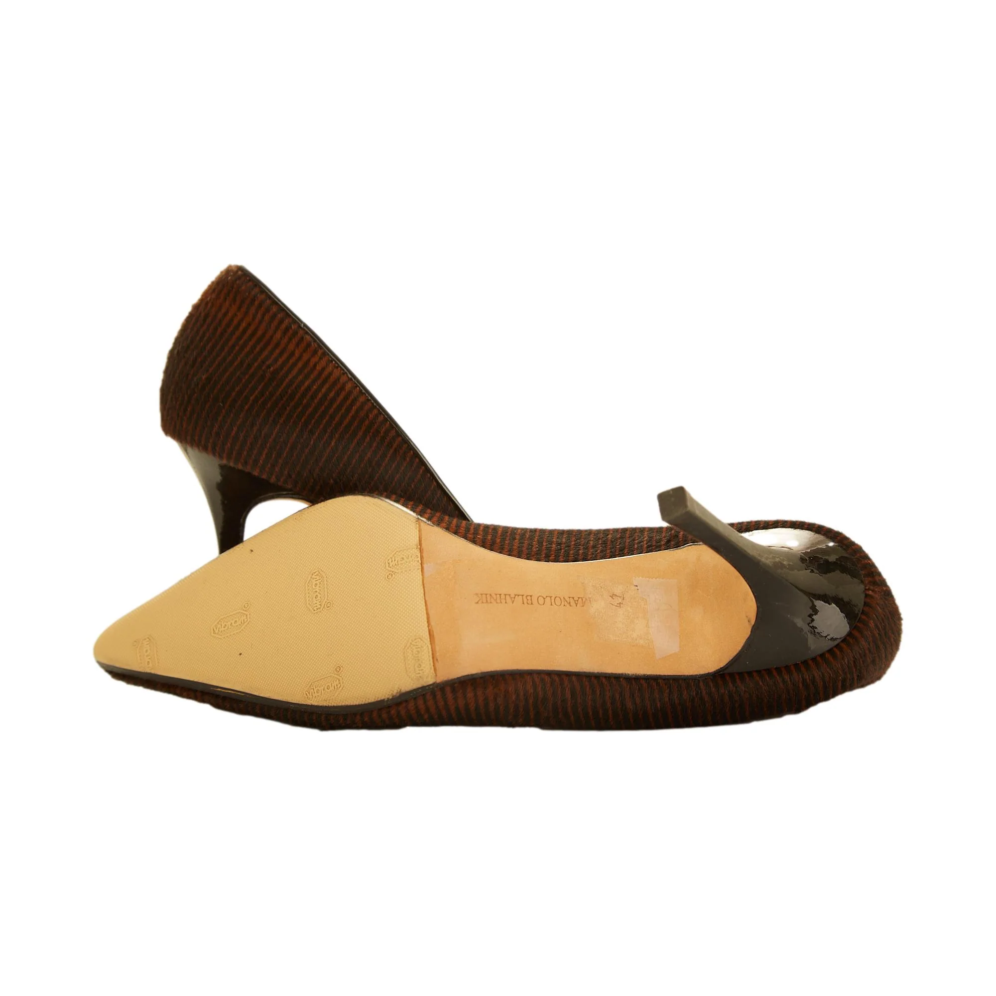 Manolo Blahnik Striped Calf-hair Heels - Image 4