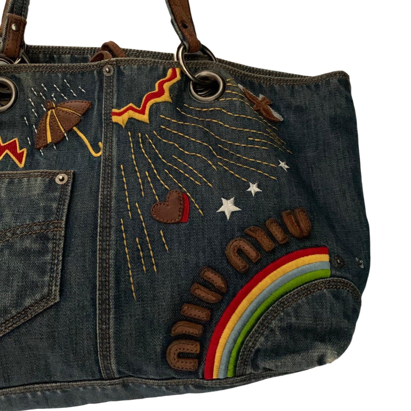 Miu Miu Denim Embroidered Tote - Image 2