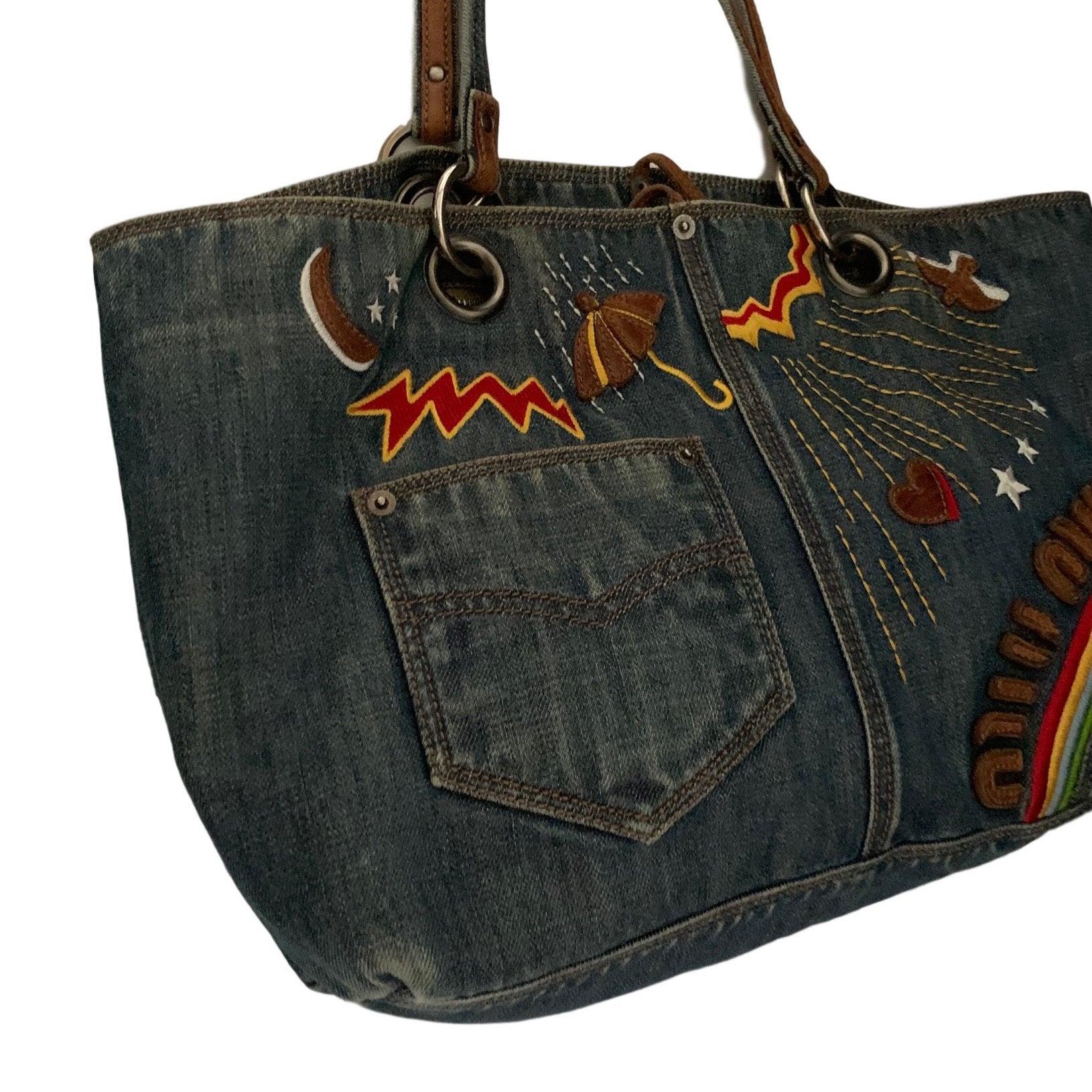 Miu Miu Denim Embroidered Tote - Image 4