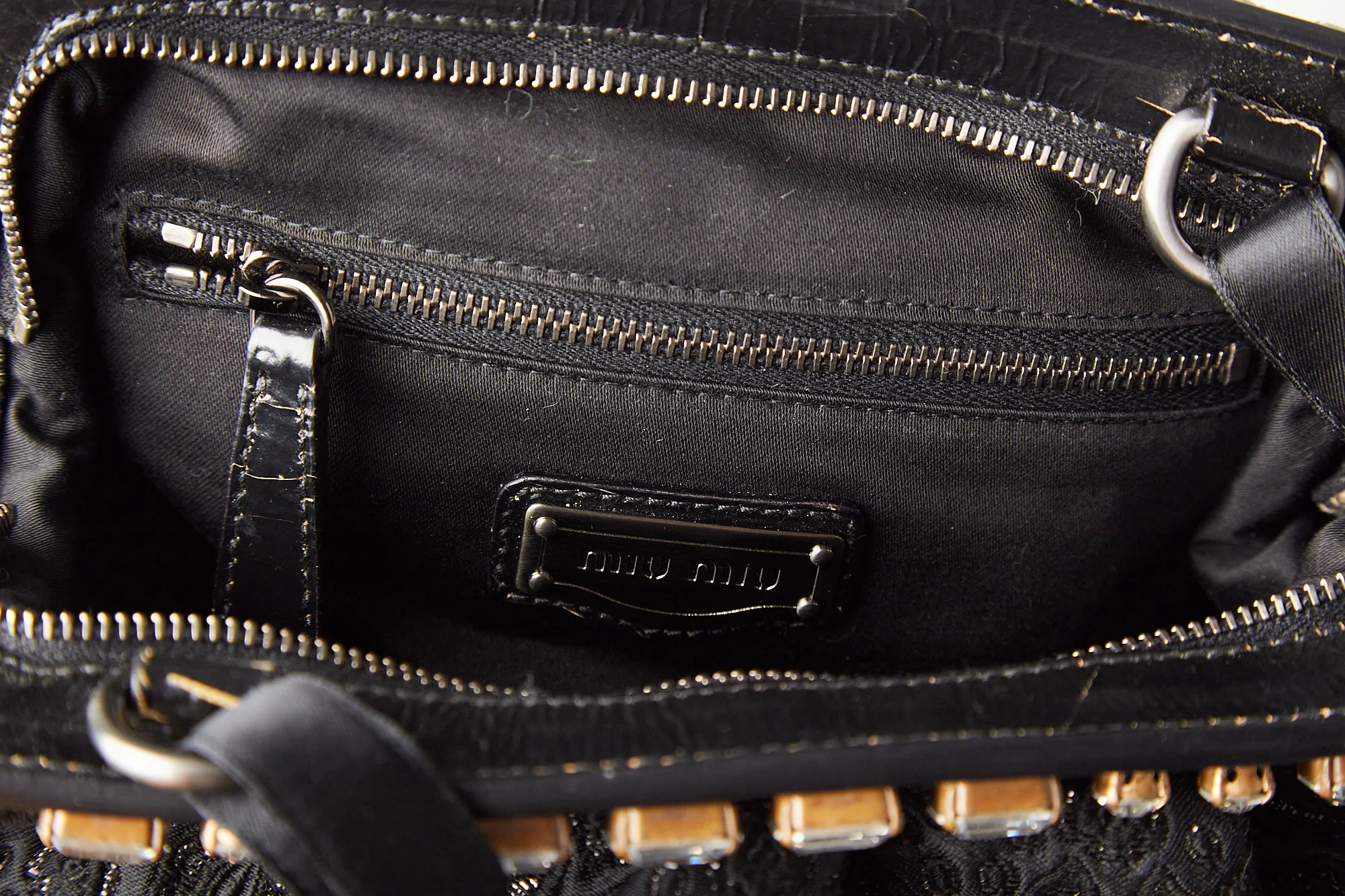 Miu Miu Black Logo Rhinestone Bag - Image 3