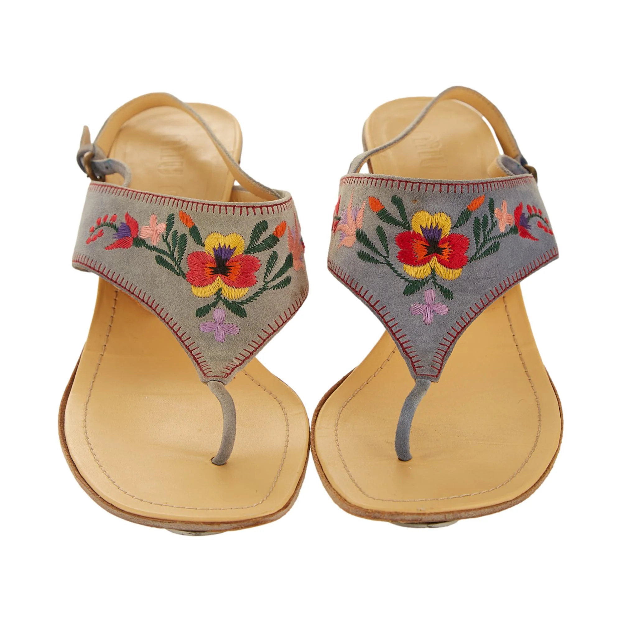 Miu Miu Blue Suede Embroidered Heels - Image 2