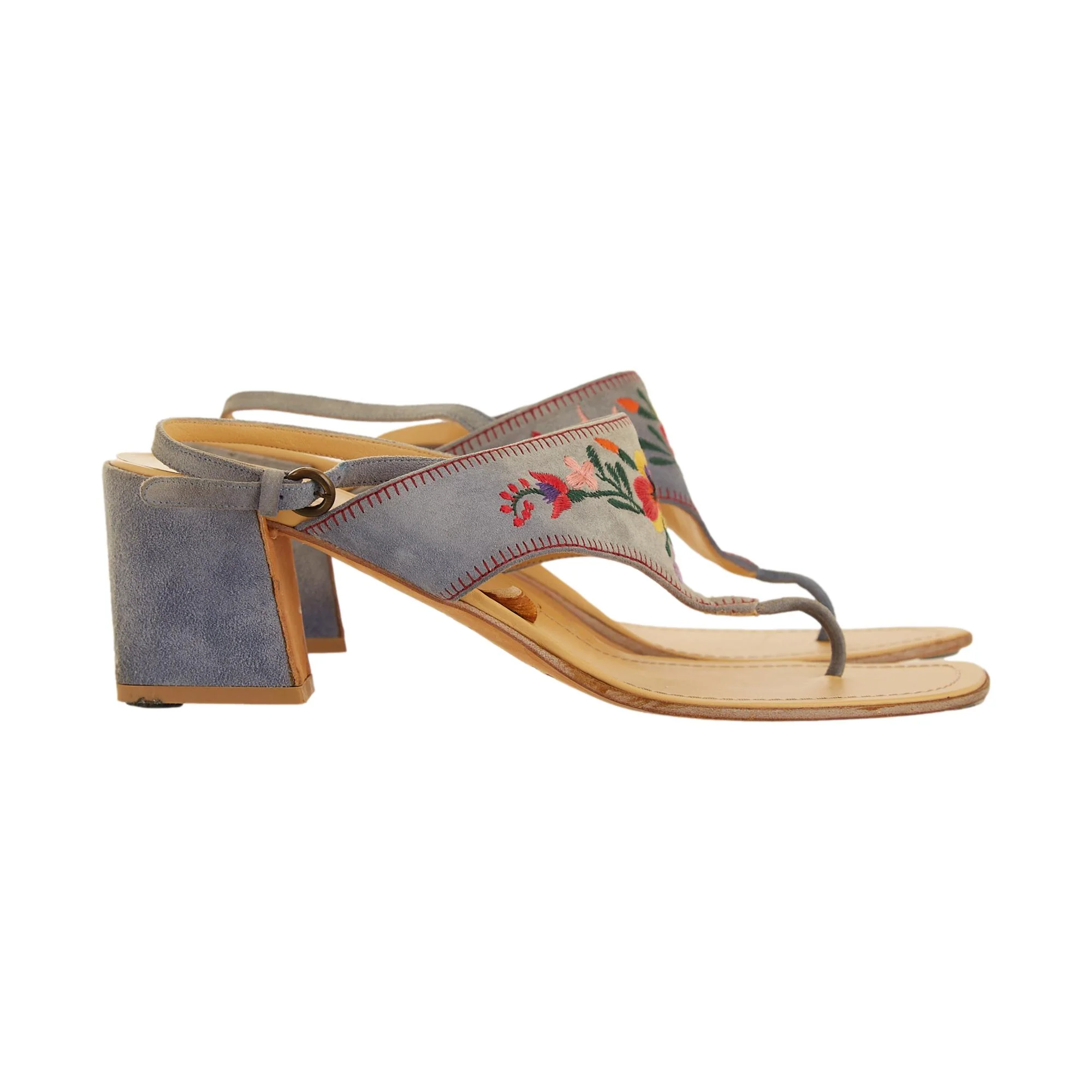 Miu Miu Blue Suede Embroidered Heels - Image 3