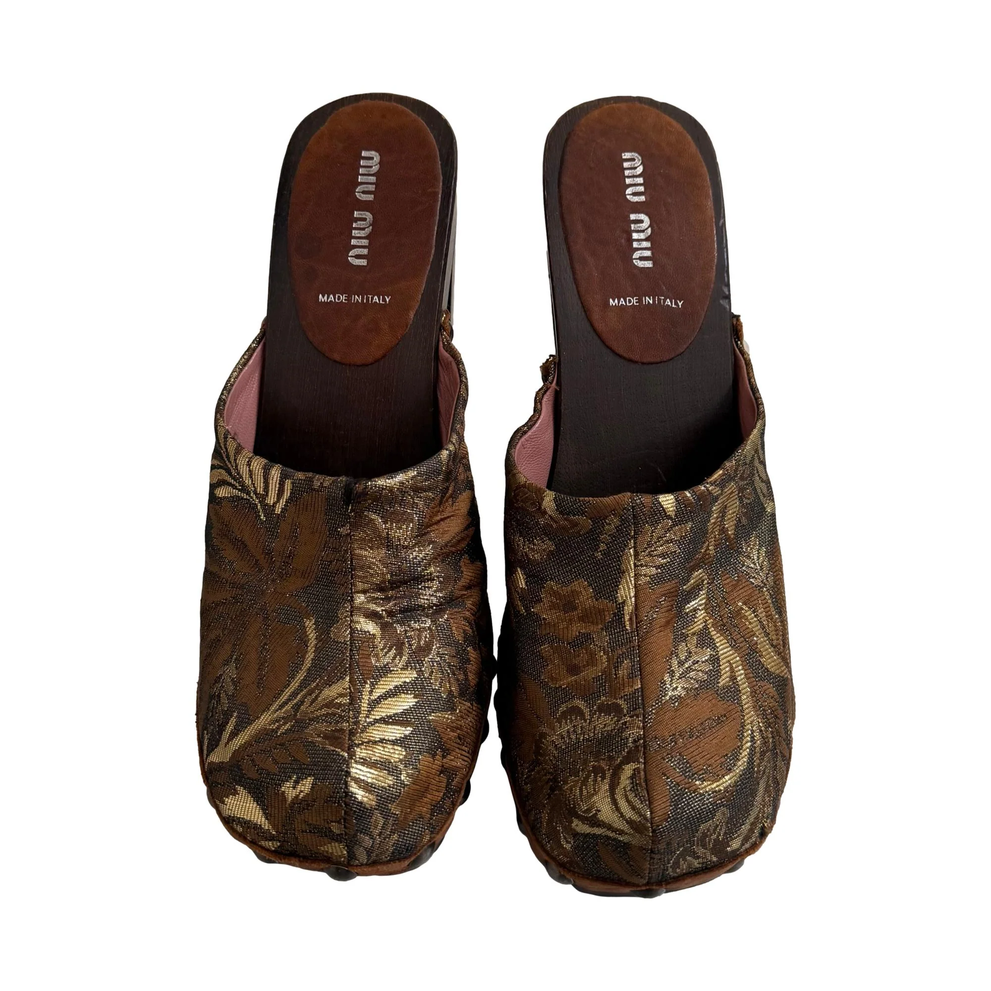 Miu Miu Brown Brocade Wooden Clogs - Image 2