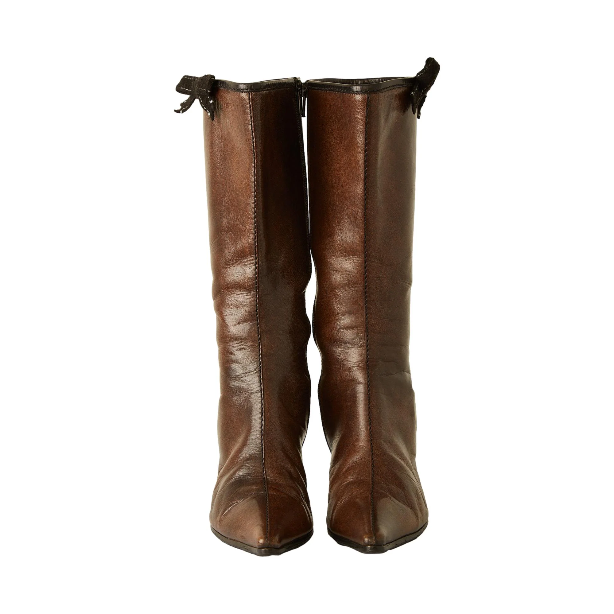 Miu Miu Brown Leather Bow Boots - Image 2