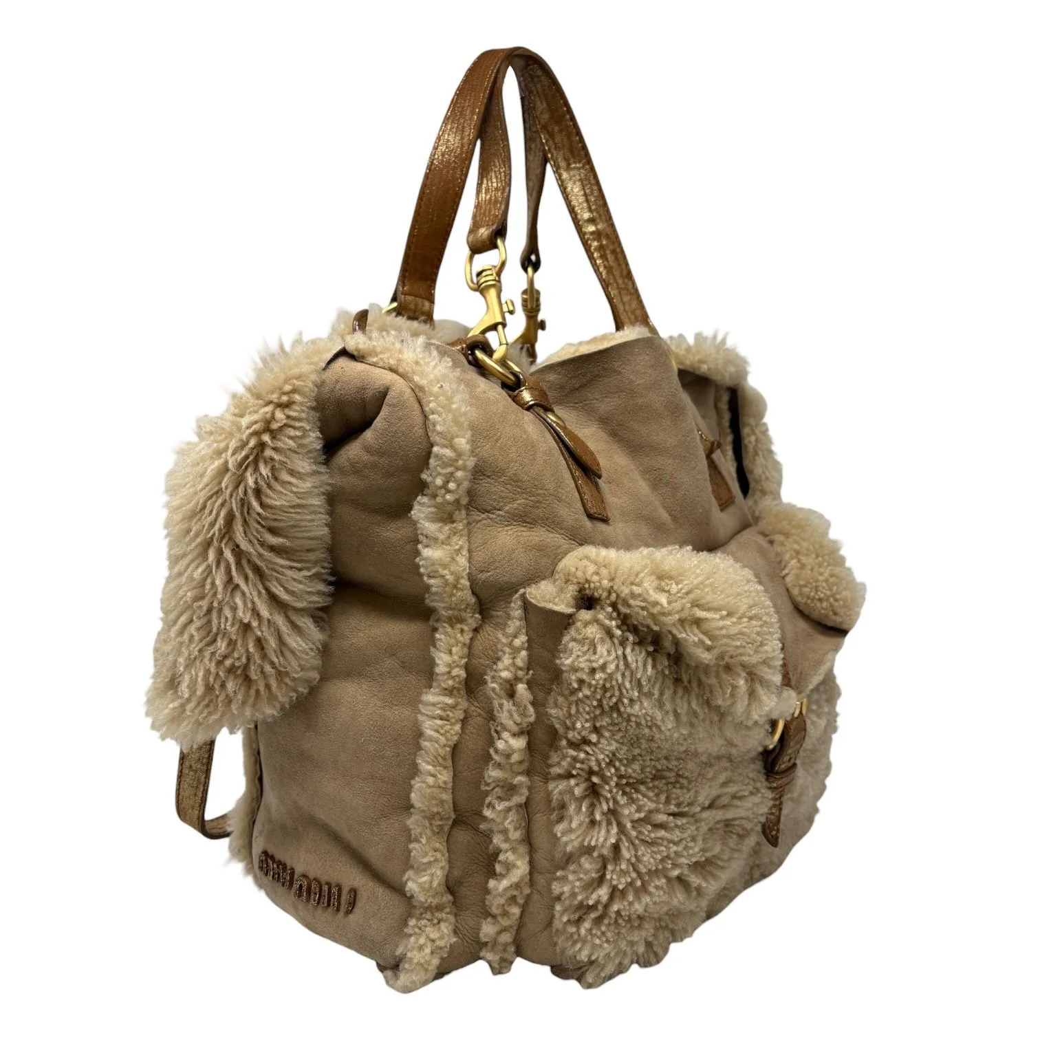 Miu Miu Brown Shearling Oversized Bag - Image 2
