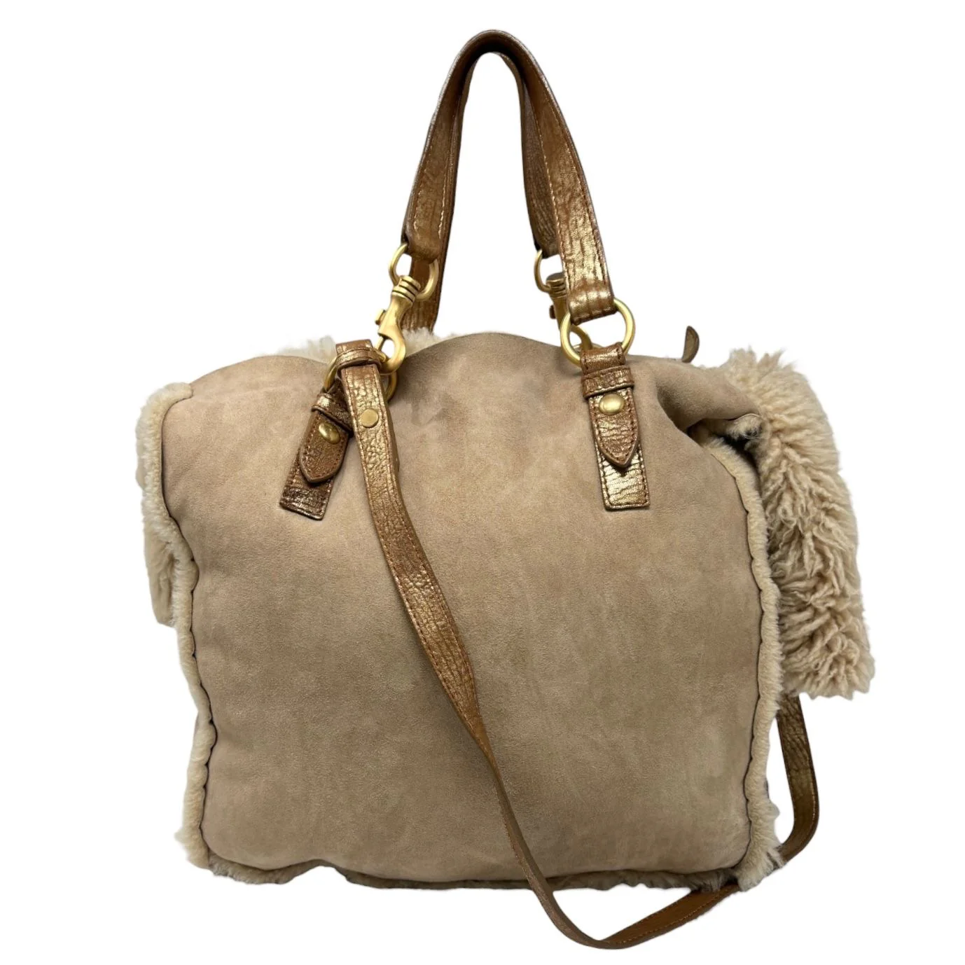 Miu Miu Brown Shearling Oversized Bag - Image 3