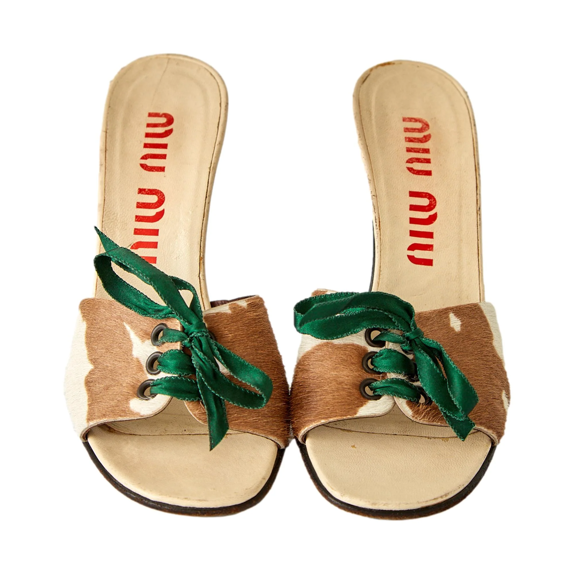 Miu Miu Cow Print Ribbon Heels - Image 3