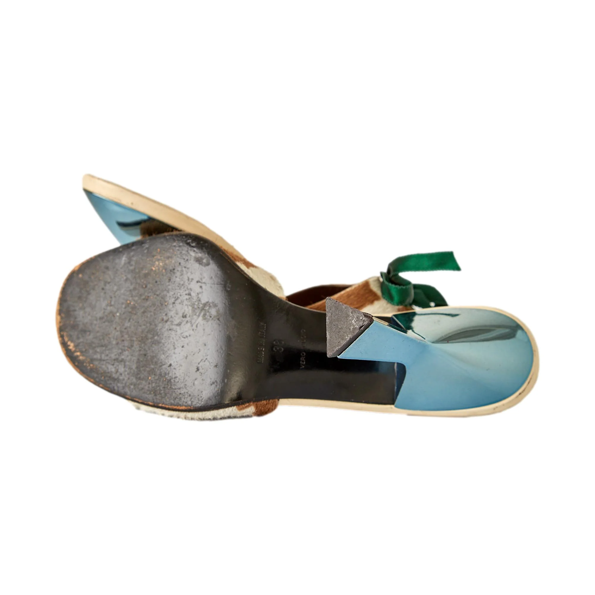 Miu Miu Cow Print Ribbon Heels - Image 4
